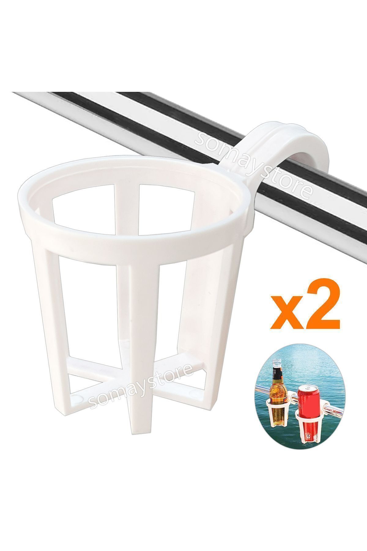 Tekne Plastik Bardaklık Ø22-25mm Vardevelaya Asma Iç Çap 66-74mm 2 Adet