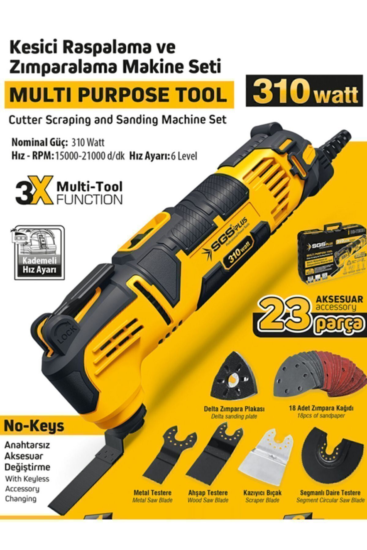 Kesici Raspalama Zımparalama Makine Seti 310 Watt 23 Parça - Metal Ahşap Kazıyıcı Kesici