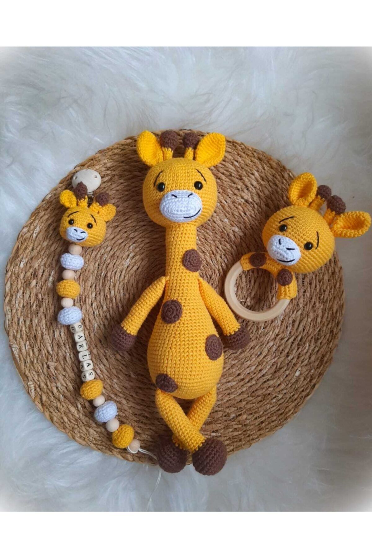Amigurumi Zürafa Uyku Arkadaşı Emzik Zinciri Çıngırak Set