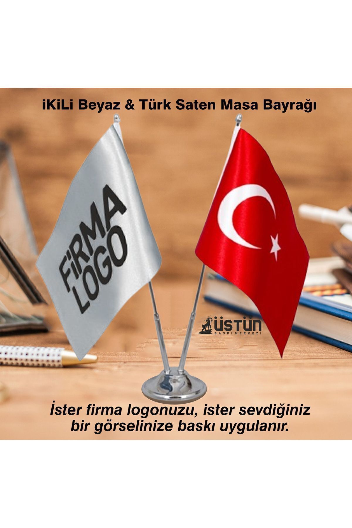 Ikili Beyaz & Türk Saten Masa Bayrağı (SATICI ILE ILETİŞİME GEÇMEDEN SİPARİŞ VERMEYİNİZ)