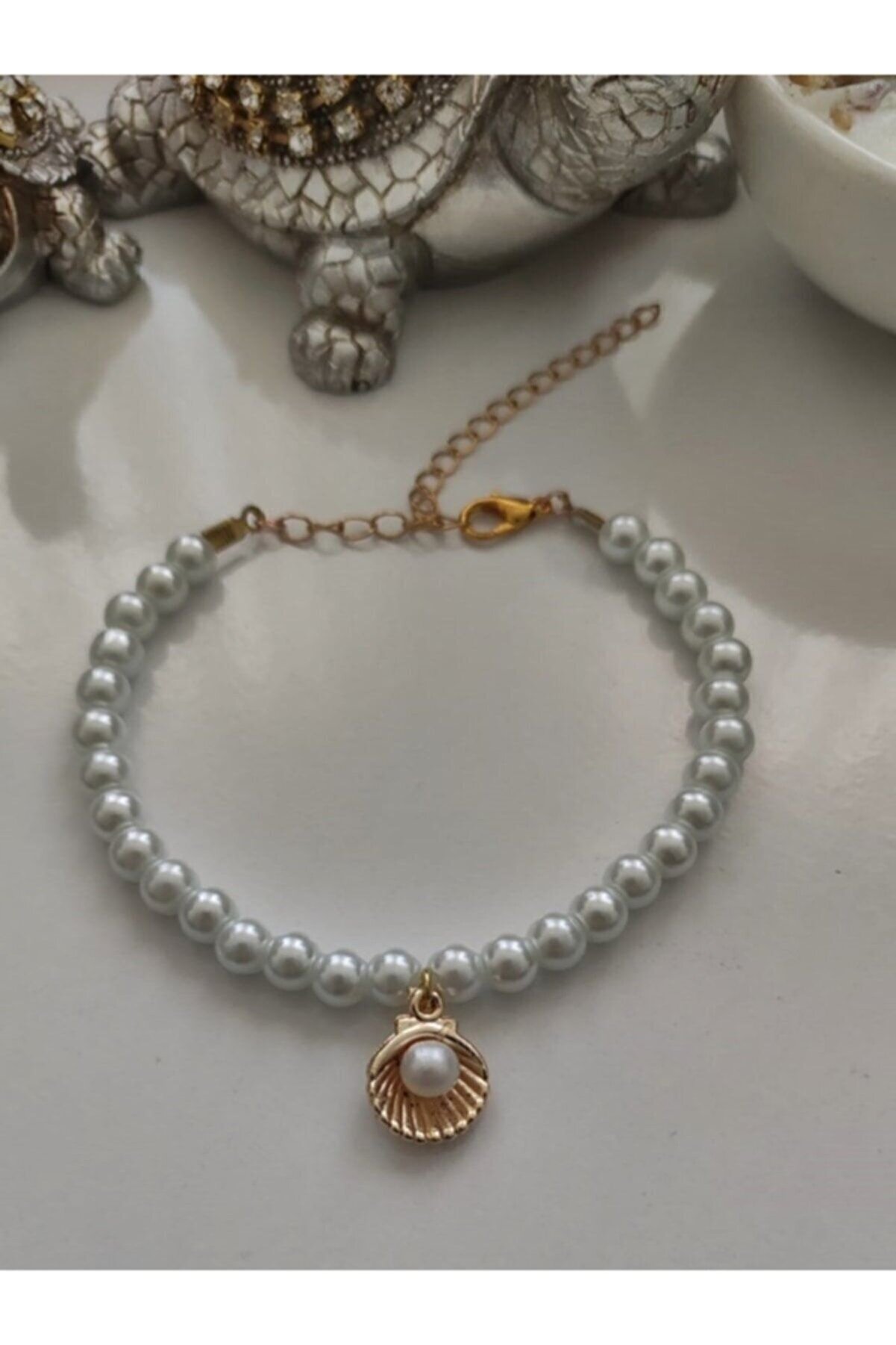 Istiridye Detaylı Inci Kedi Kolyesi Kedi Tasması