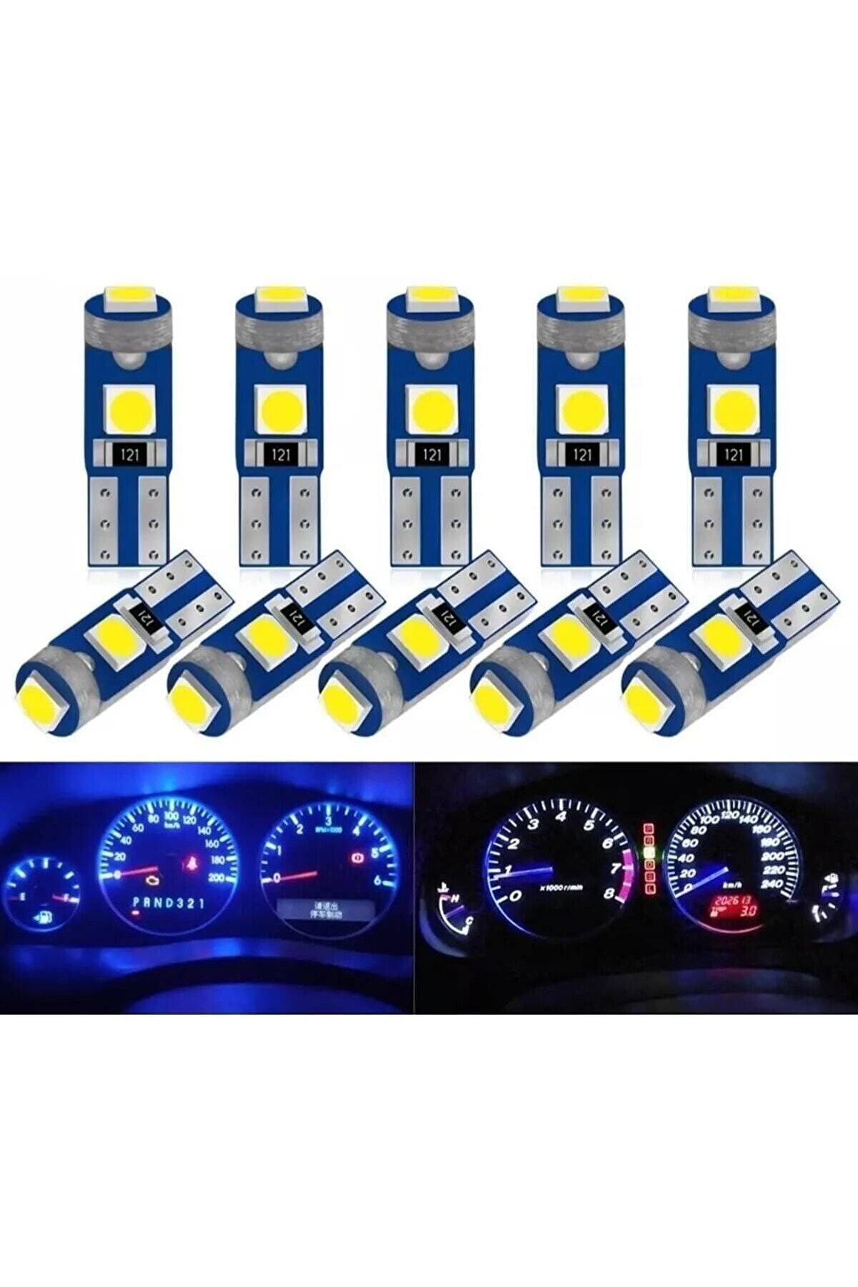 T5 Led 10 Adet Buz Mavi Oto Kilometre Kadran Ambians Aydınlatma Ampülü