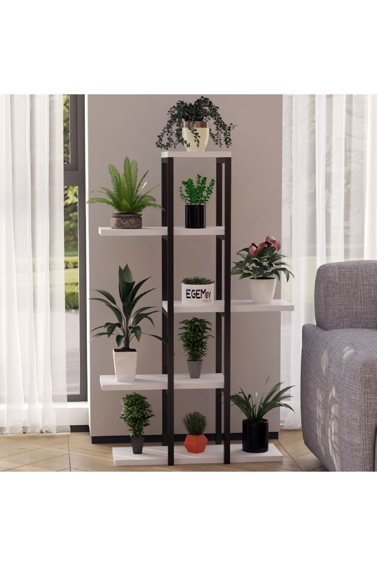 Dekoratif 5 Raflı Metal Çiçeklik Saksı Standı Saksılık