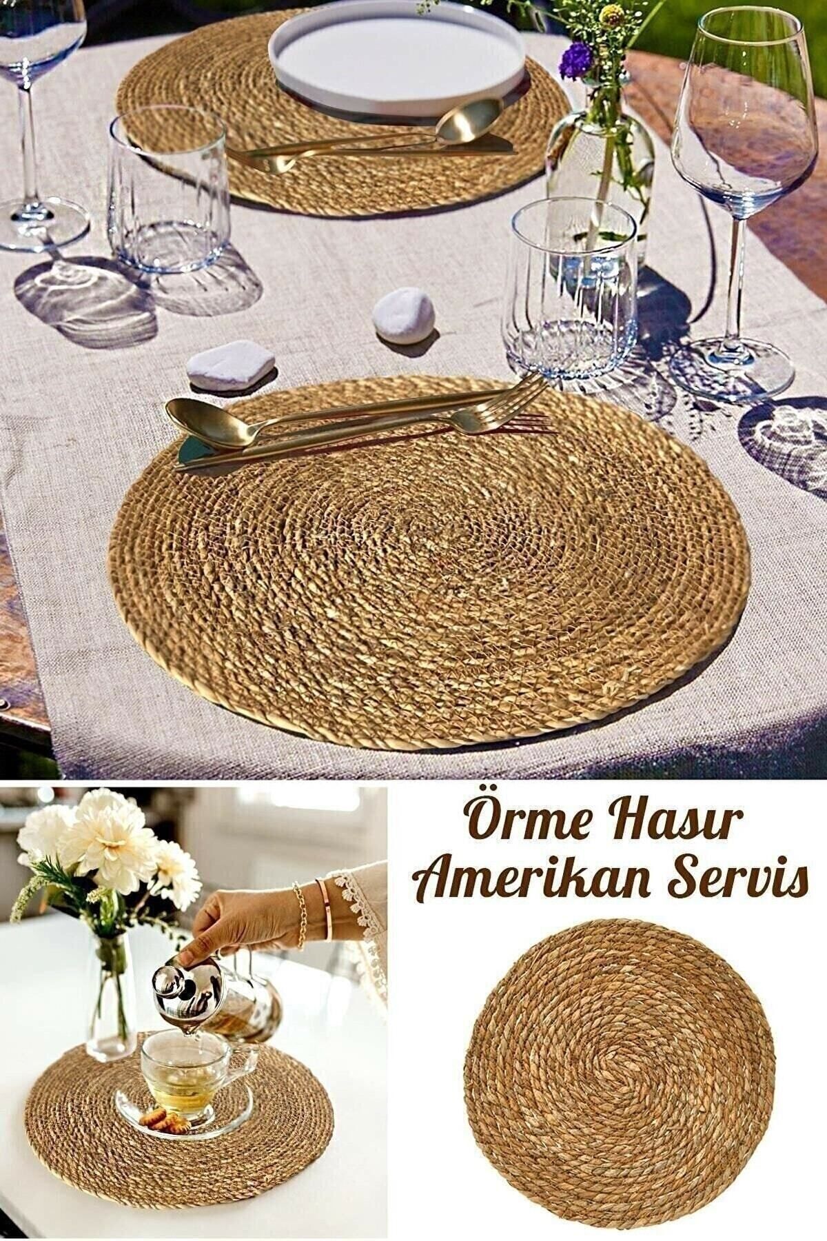 1 Adet Hasır Supla Örgü Amerikan Servis Tabak Tava Tencere Altlığı Bambu Sofra Servis Sunum Yanmaz