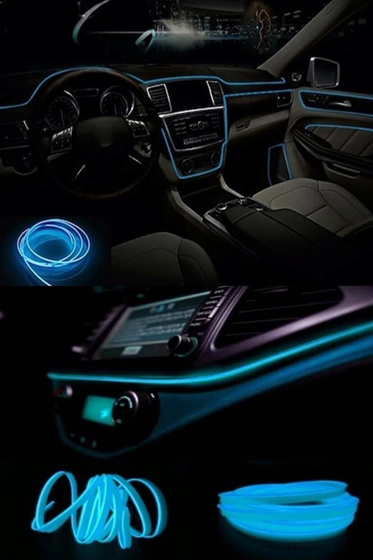 Araç Içi Aydınlatma Ip Şerit Torpido Led Ip Neon Dekoratif Buz Mavisi 2 Metre