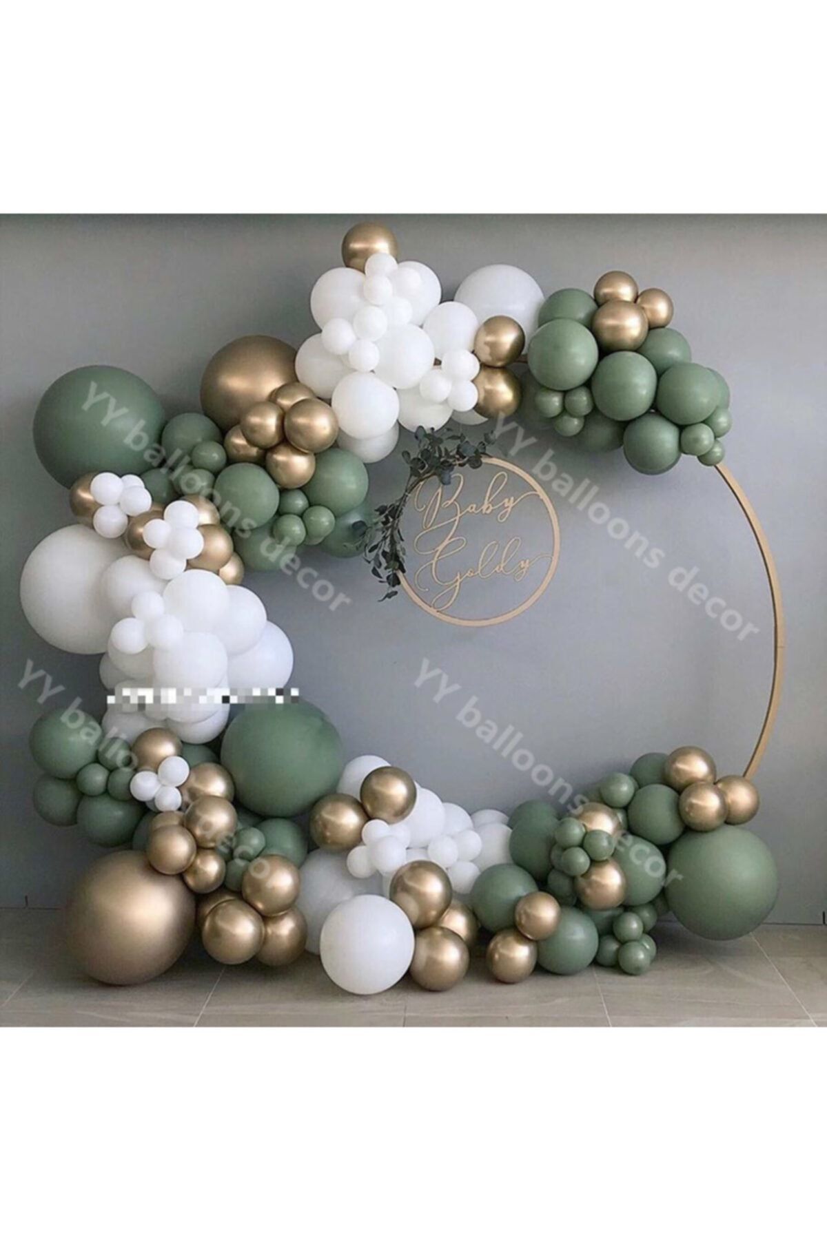 Krom Gold Küf Yeşili Ve Pastel Beyaz Balon Zinciri 100 Adet