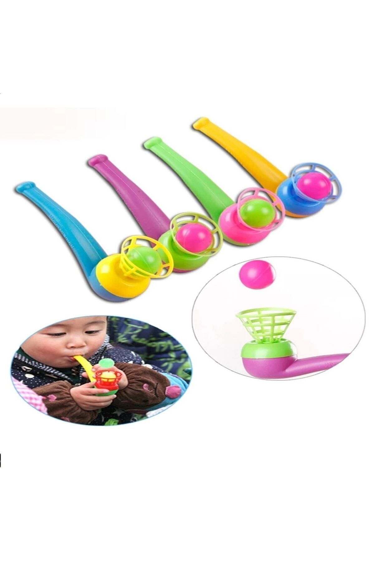 4 Adet Pipo Şeklinde Uçan Top Üflemeli Eğlence Parti Top Üfleme Oyunu
