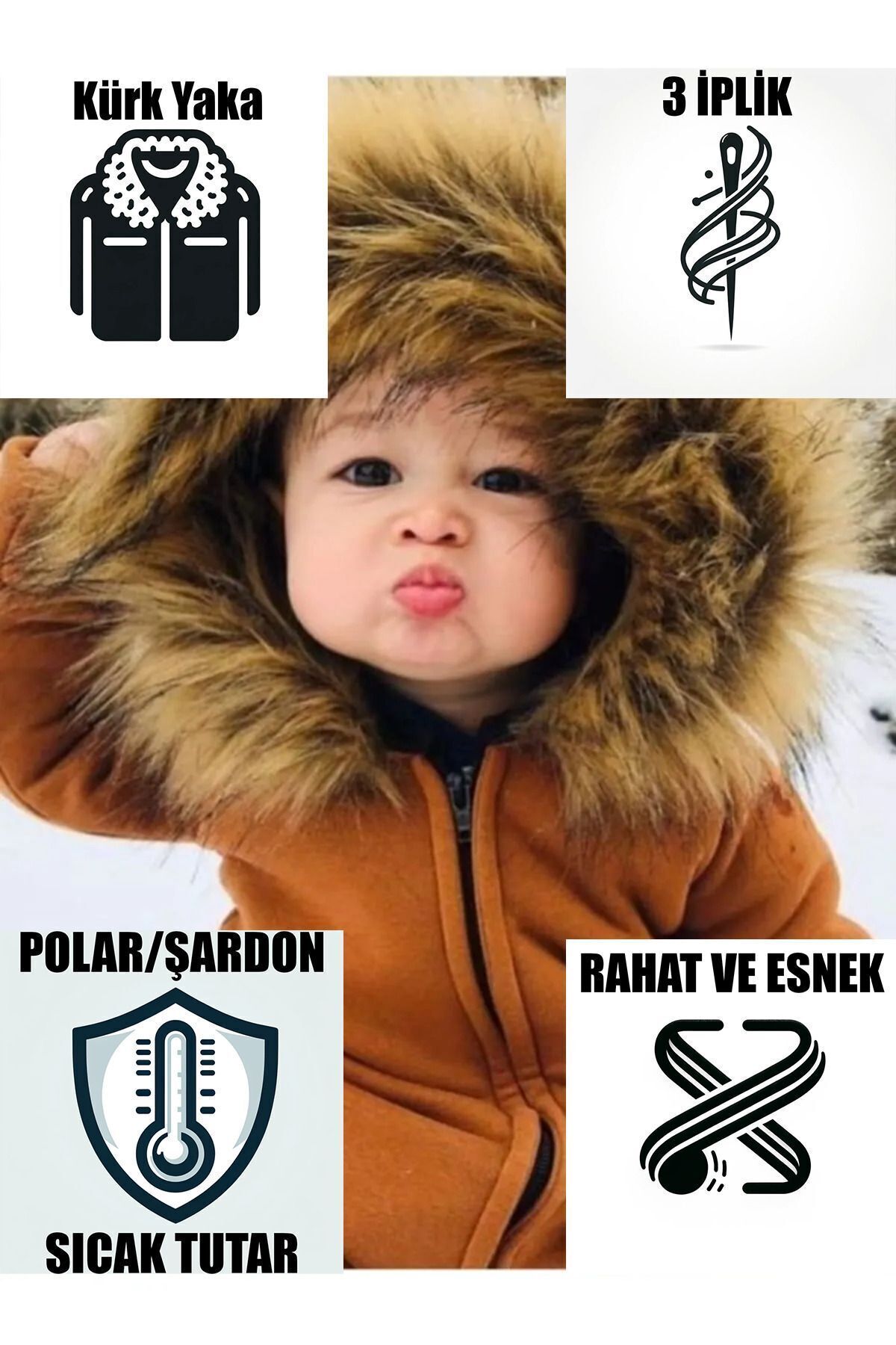 Kürk Yaka Kapüşonlu Içi Polarlı Tulum Bebek Ve Çocuklar Için Giyim Erkek Ve Kız Bayramlık Hediye