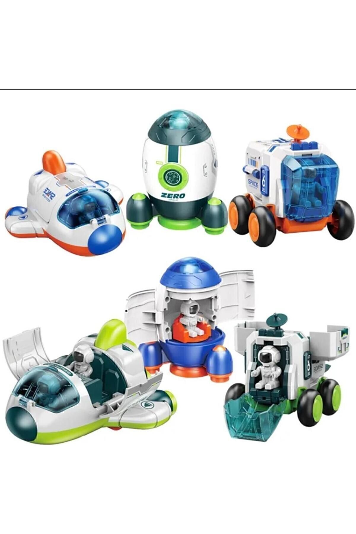 Uzay İstasyon Oyuncağı 3 lü Set Oyuncak Roket & Uzay Mekiği & Uzay Aracı & Ay Taşıtı & Astronot