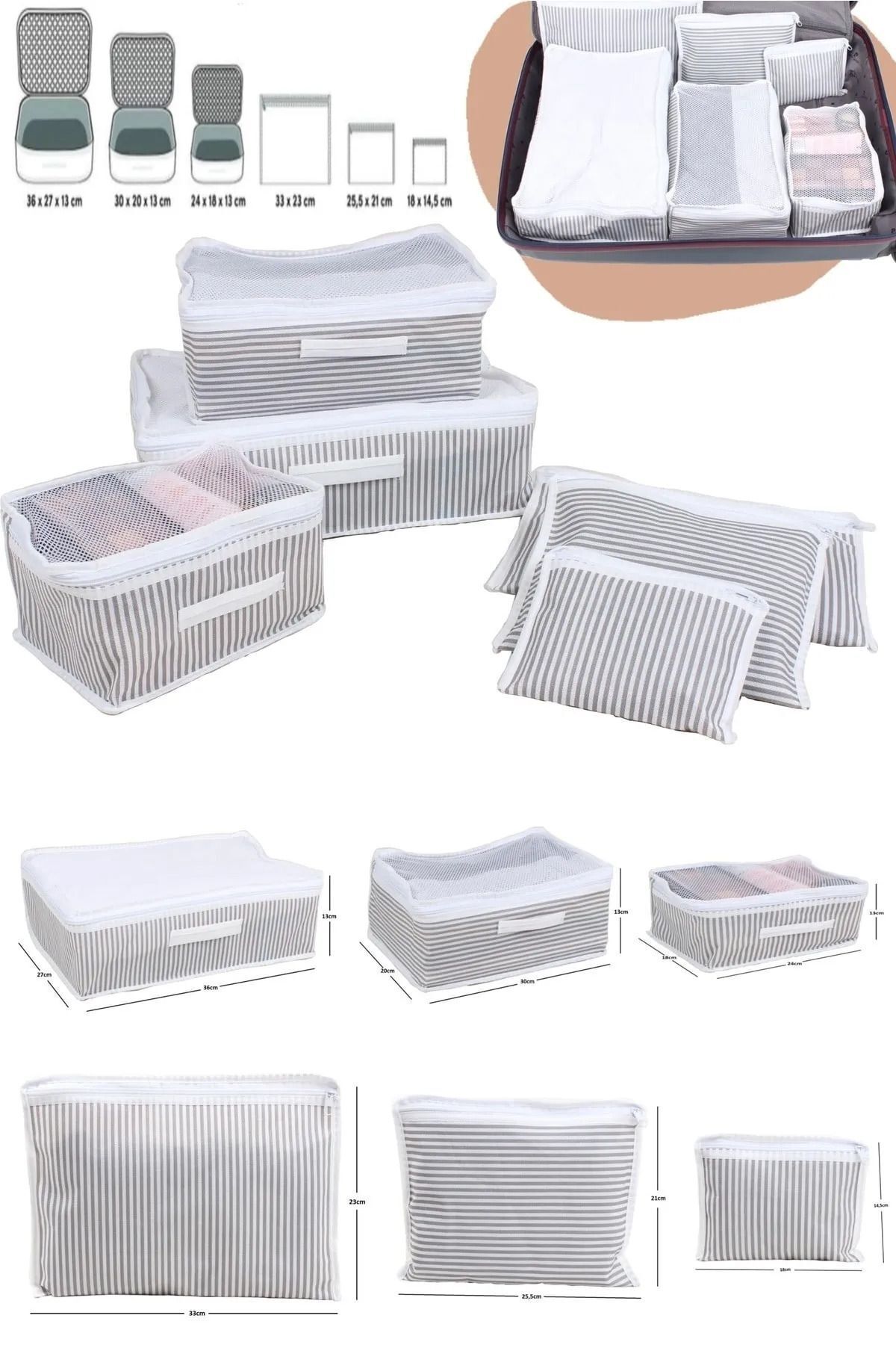 6'lı Valiz Düzenleyici Set - Çizgili