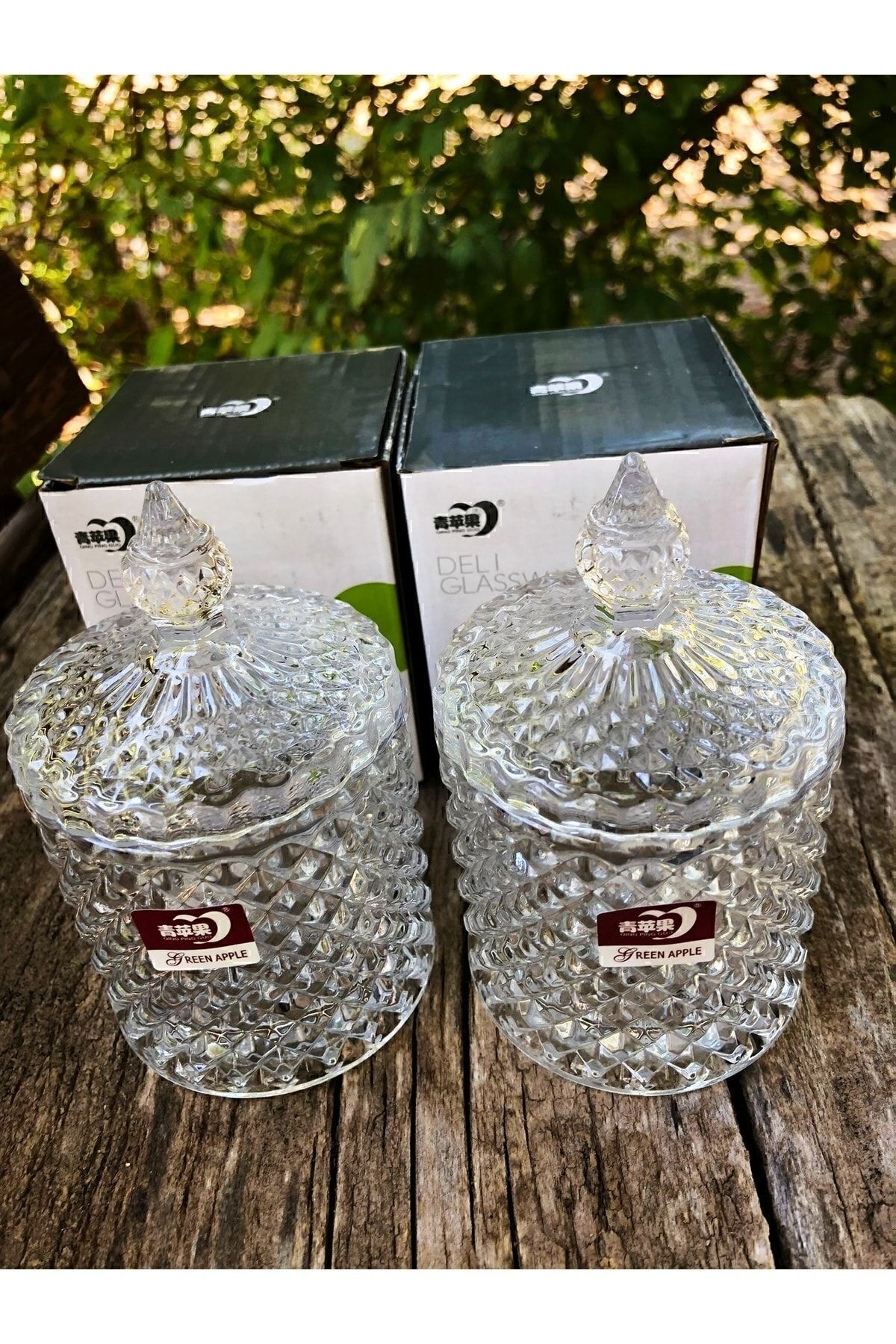 2 Adet Cam Şekerlik Kesme Kapaklı Modern Lüx Ve Şık Kesme Hacim 300 ml