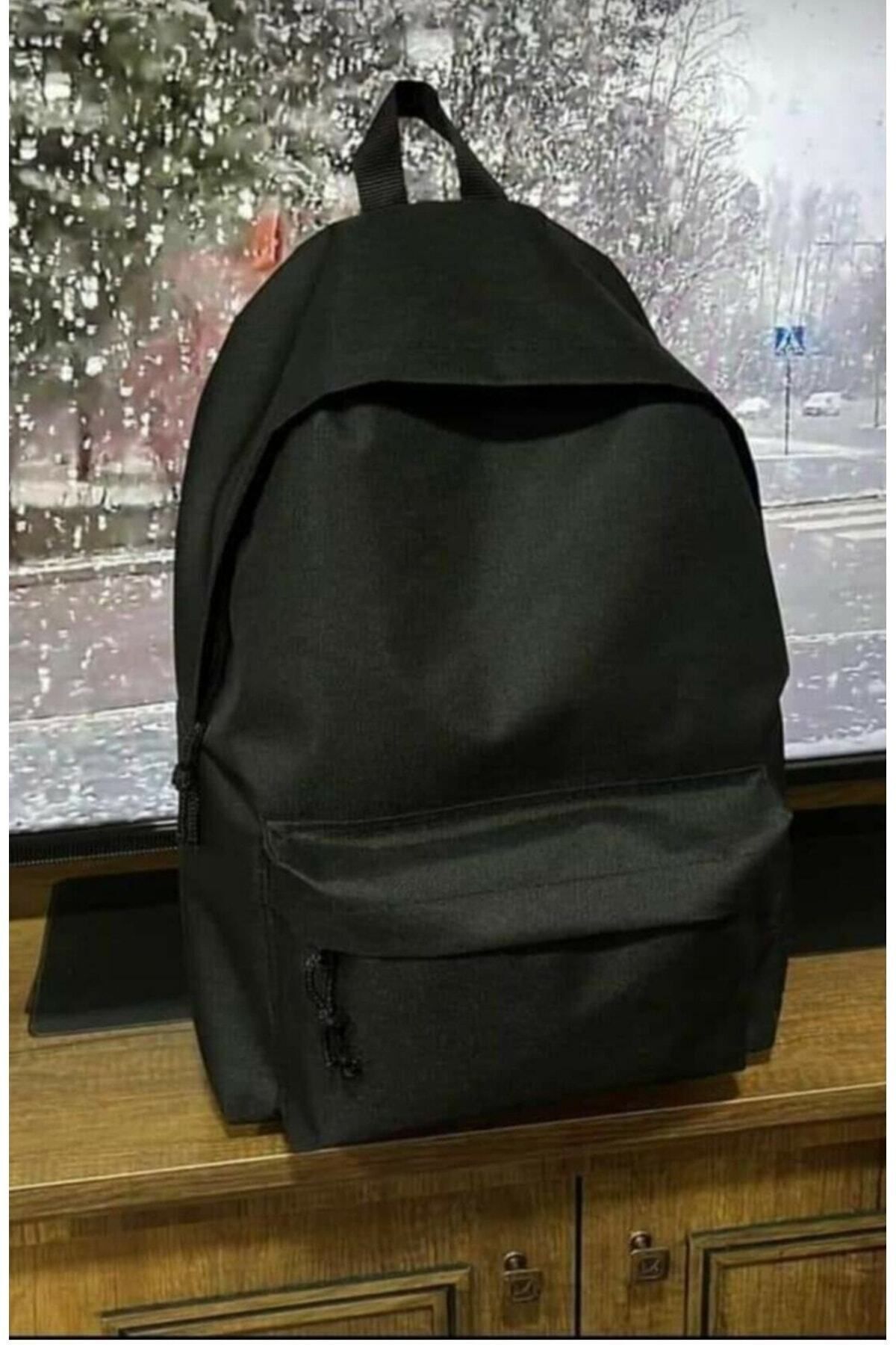 Düz Siyah Günlük Seyahat Kurs Sırt Çantası Plain Black Daily Travel Course Backpack