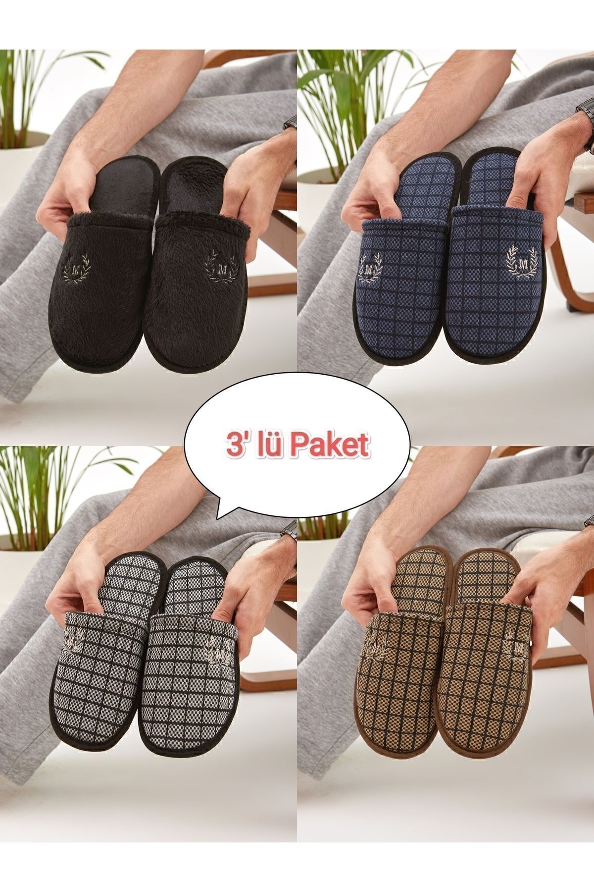 3'lü Paket M Kışlık Terlik Ev Terliği Çeyiz Bohça Seti Misafir Terliği