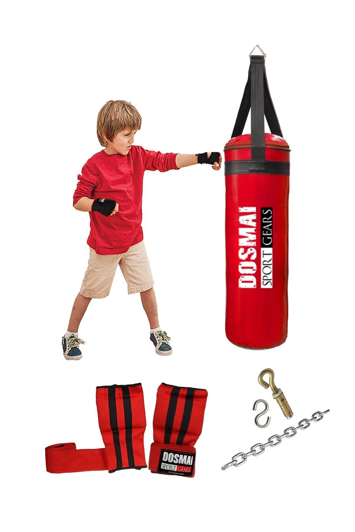 Kum Torbası 80*25 Cm Bandajlı Eldiven Atlama Ipi Dişlik Dörtlü Boks Seti Bks991