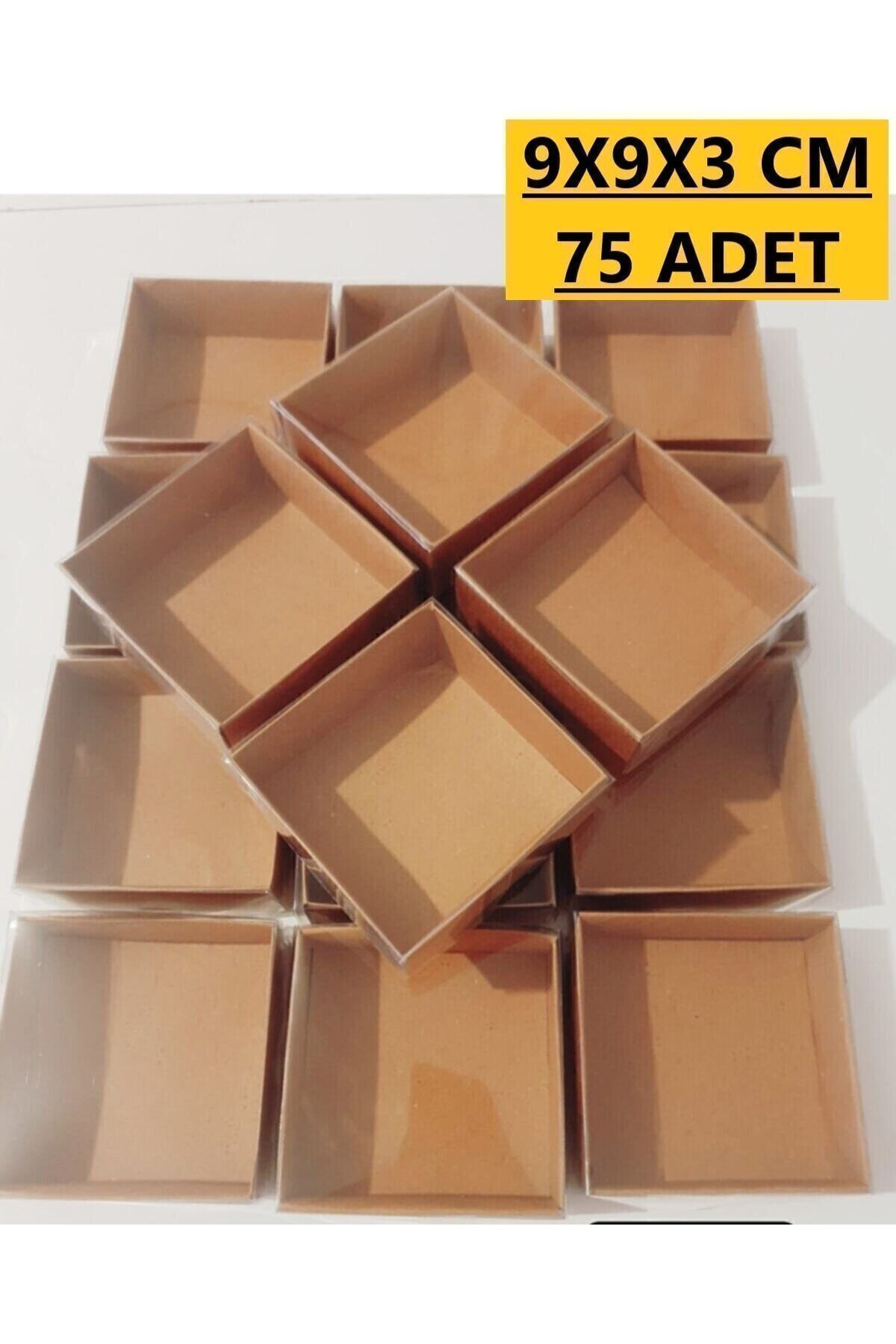 75 Adet 9x9x3 cm Asetat Kapaklı Kraft Kutu