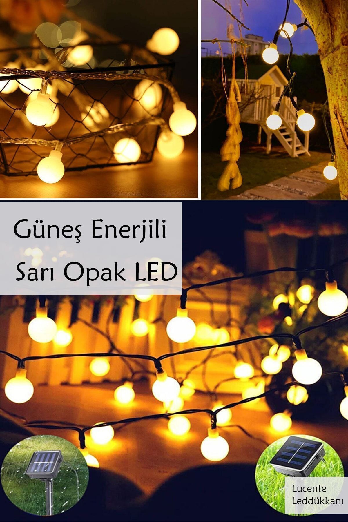50 Led 7 Metre Sarı Opak Solar Led Işık Güneş Enerjili Bahçe Teras Balkon Ağaç Lambası Aydınlatması