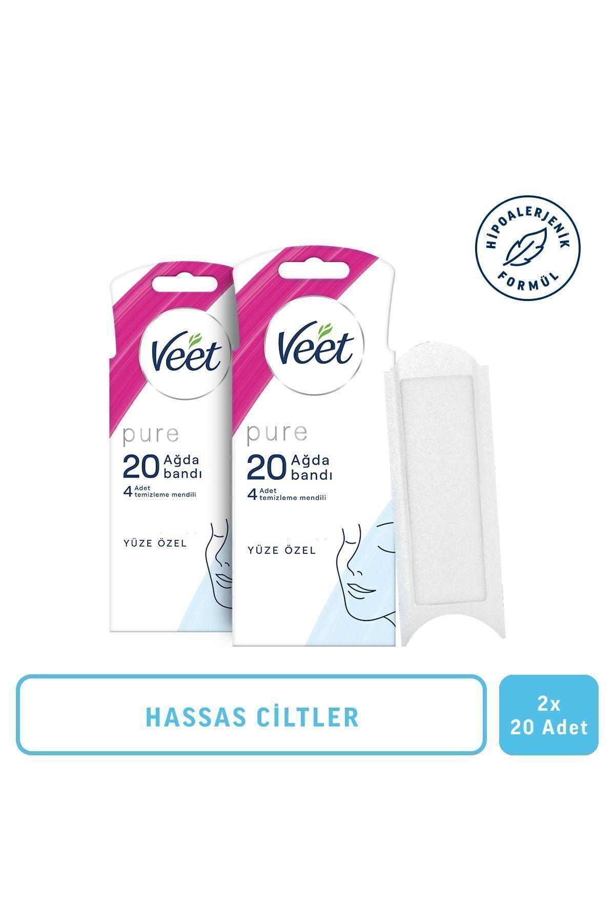Pure Hipoalerjenik Yüz Bölgesi Özel Sir Ağda Bandı Hassas Ciltler 40'lı (20'li x 2 Adet)