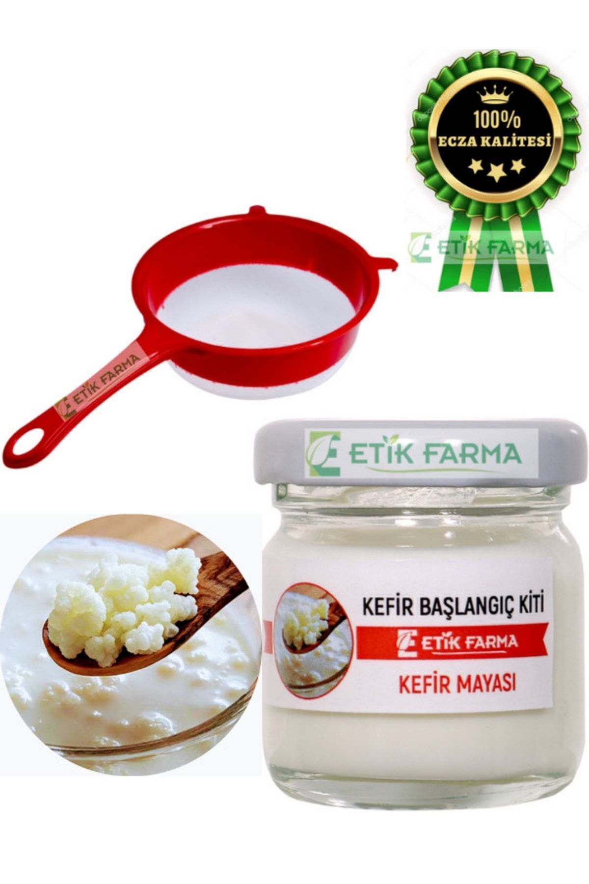 Özel Üretim Organik Kafkas Süt Kefir Mayası Başlangıç Kiti Süzgeç [ Canlı Kefir Taneleri ]