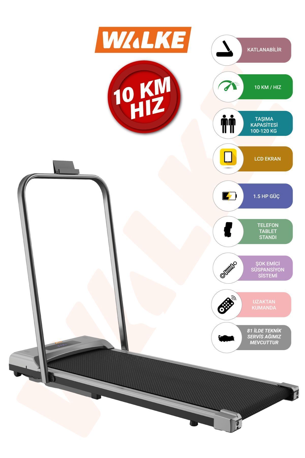 W- Fit Uzaktan Kumandalı Katlanabilir Koşu Bandı 10 Km / Hz
