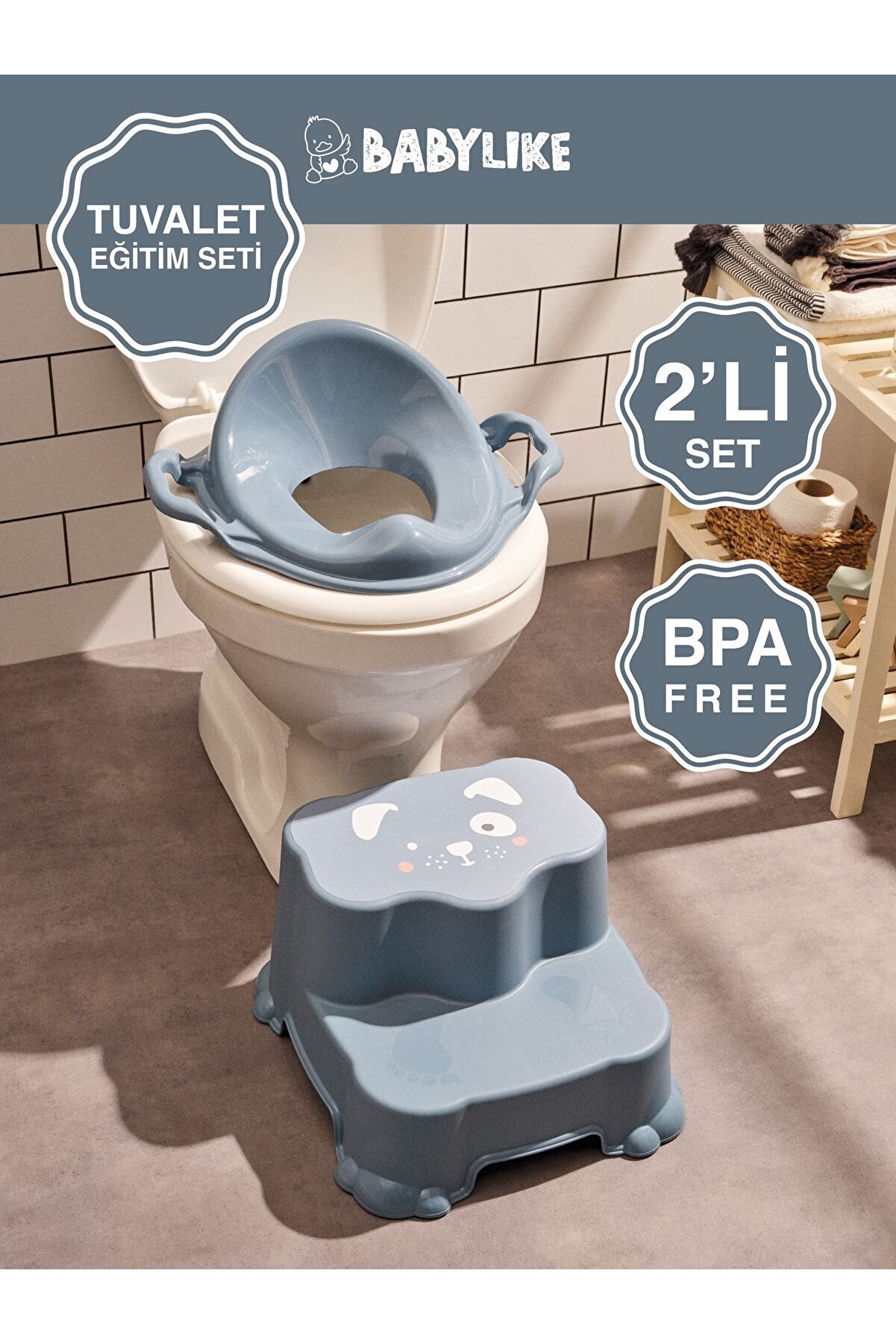 Çocuklar Için Tuvalet Eğitim Seti- Kaydırmaz Katlı Basamak Ve Kulplu Klozet Adaptörü&koltuğu