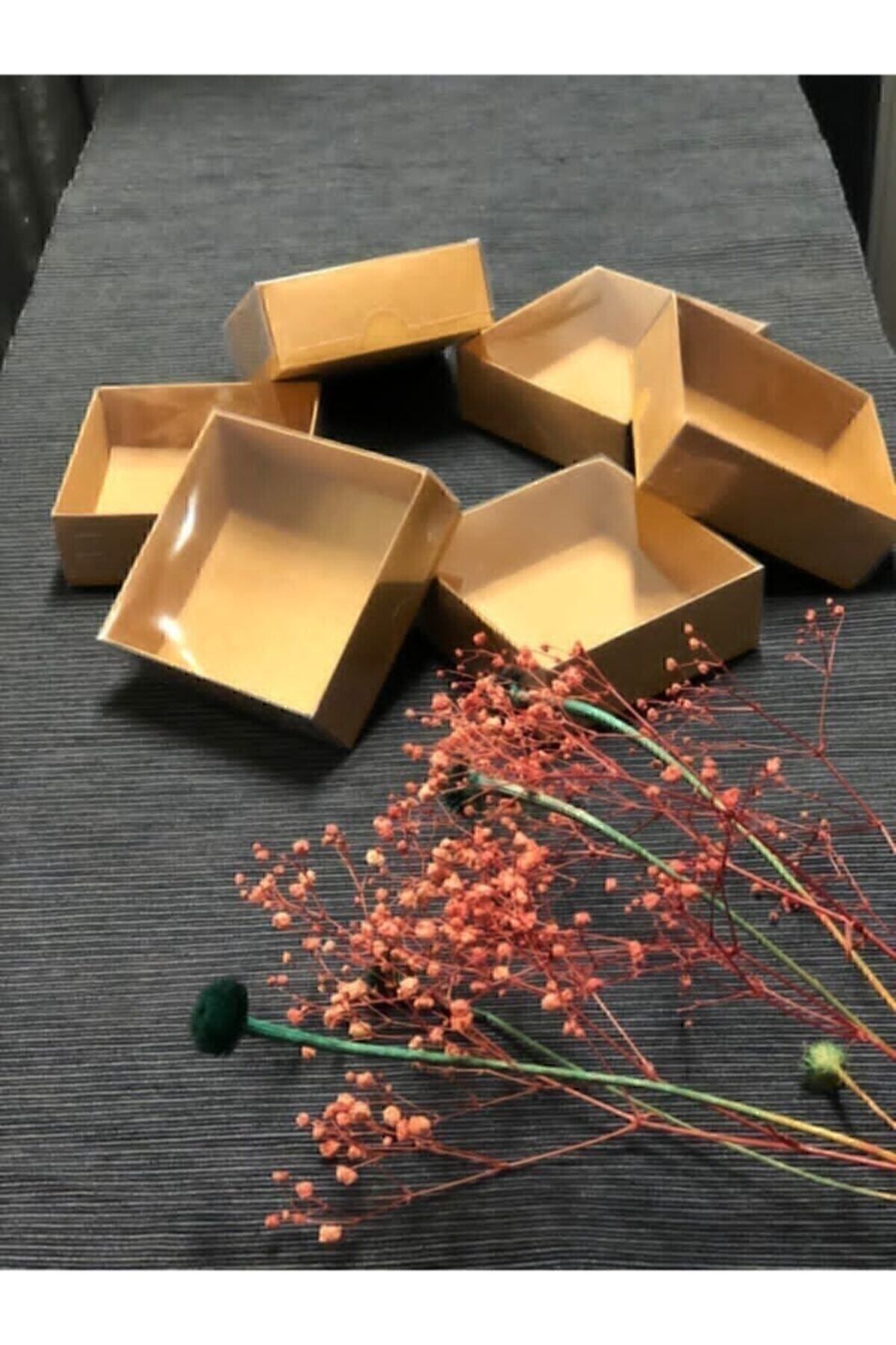 8x8x3 Cm Kraft Asetat Kapaklı Kutu (100 ADET) Düğün Nişan Kına Hediyelik Kutu