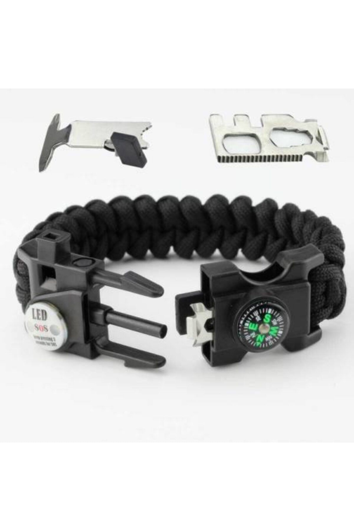 Paracord Acil Sos Led Işıklı Paracord Bileklik + Pusula + Düdük + Ateş Başlangıcı