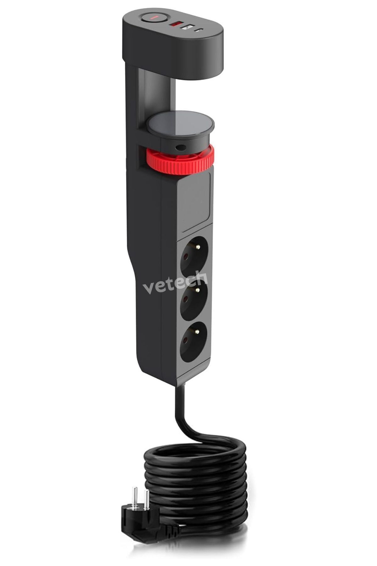 Akım Korumalı Priz Masa Kenarı Ayarlanabilir 3 Priz + 2 USB + 1 Type C Girişli Priz
