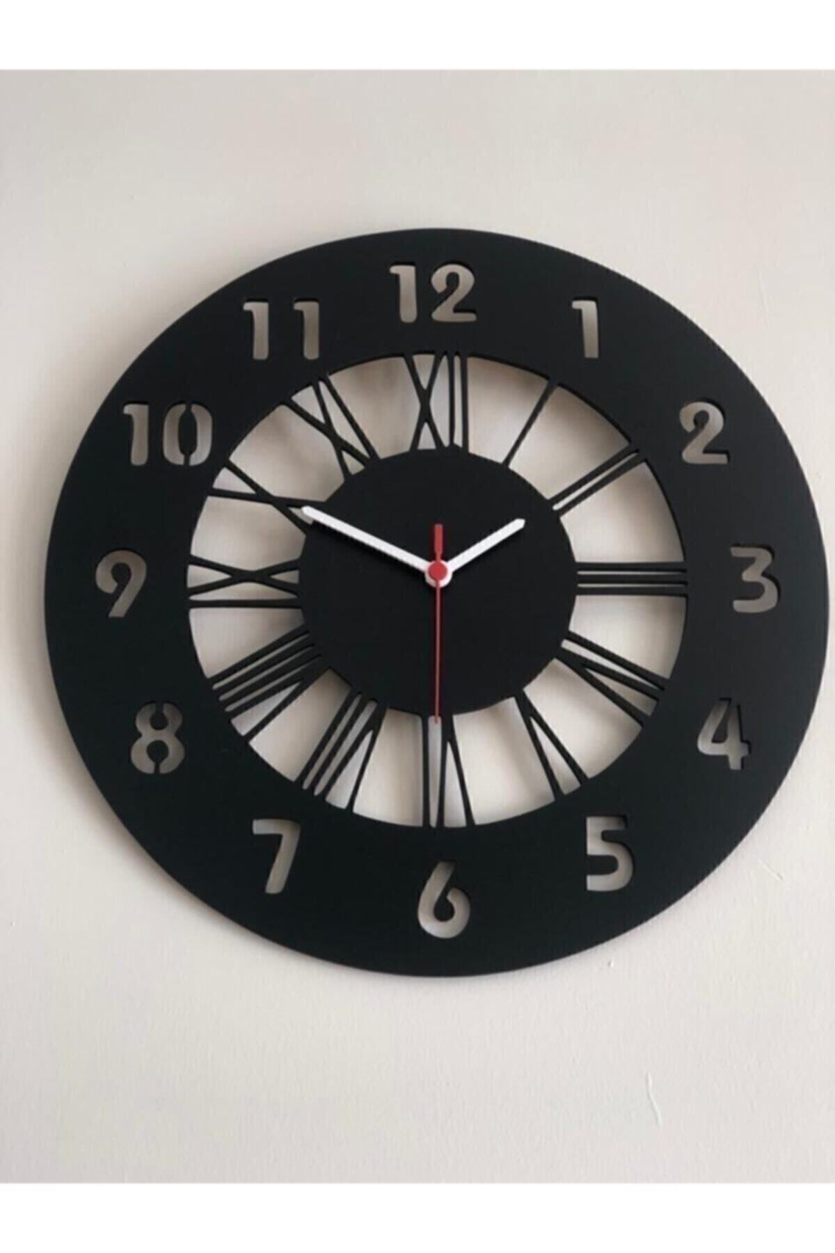 Siyah Hediyelik Ahşap Dekoratif Duvar Saati 40cm