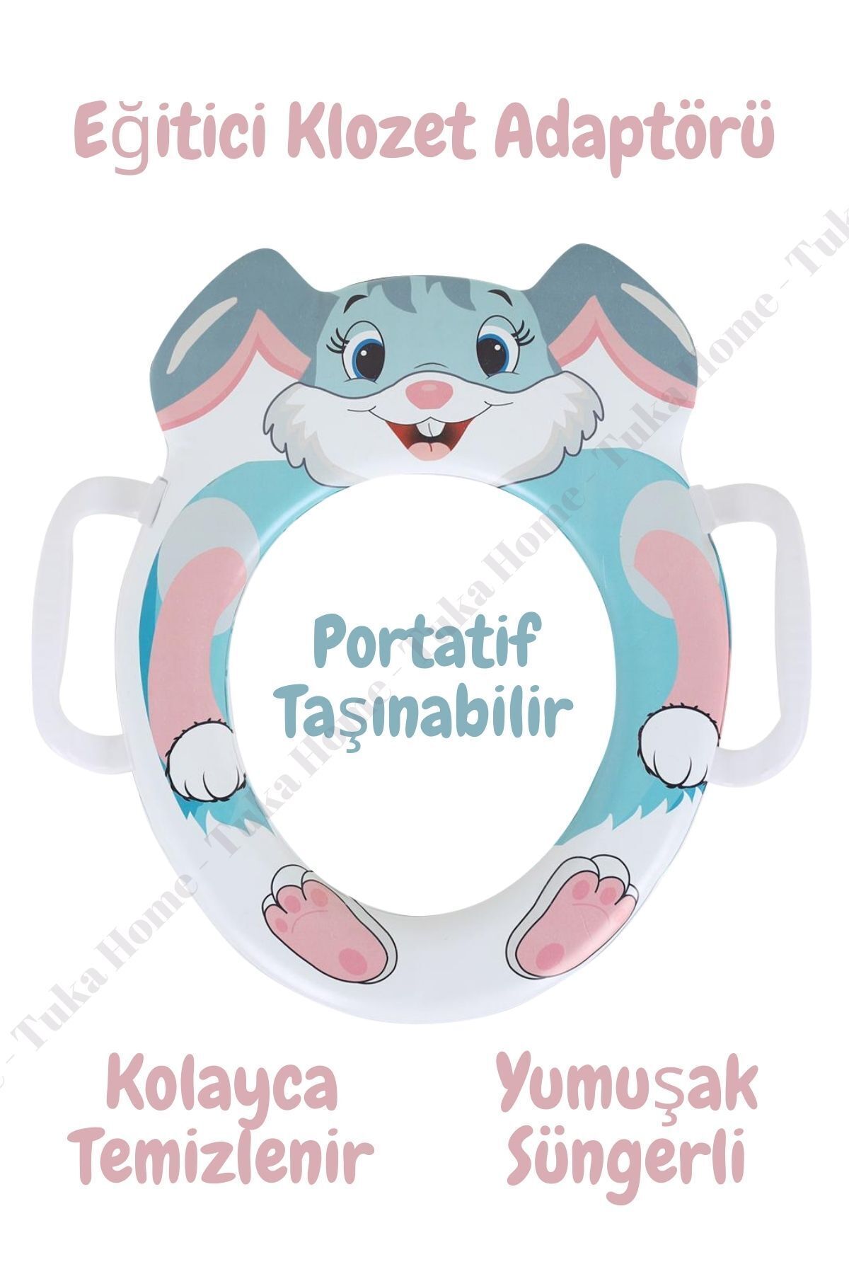 Çocuk Bebek Klozet Adaptörü Kulplu Süngerli Lüx Tavşan Desenli