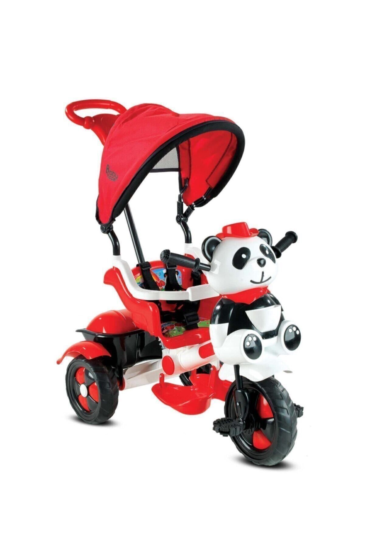 127 Little Panda Ebeveyn Kontrollü Tenteli Müzikli Tricycle Üç Teker Bisiklet -Kırmızı/Beyaz