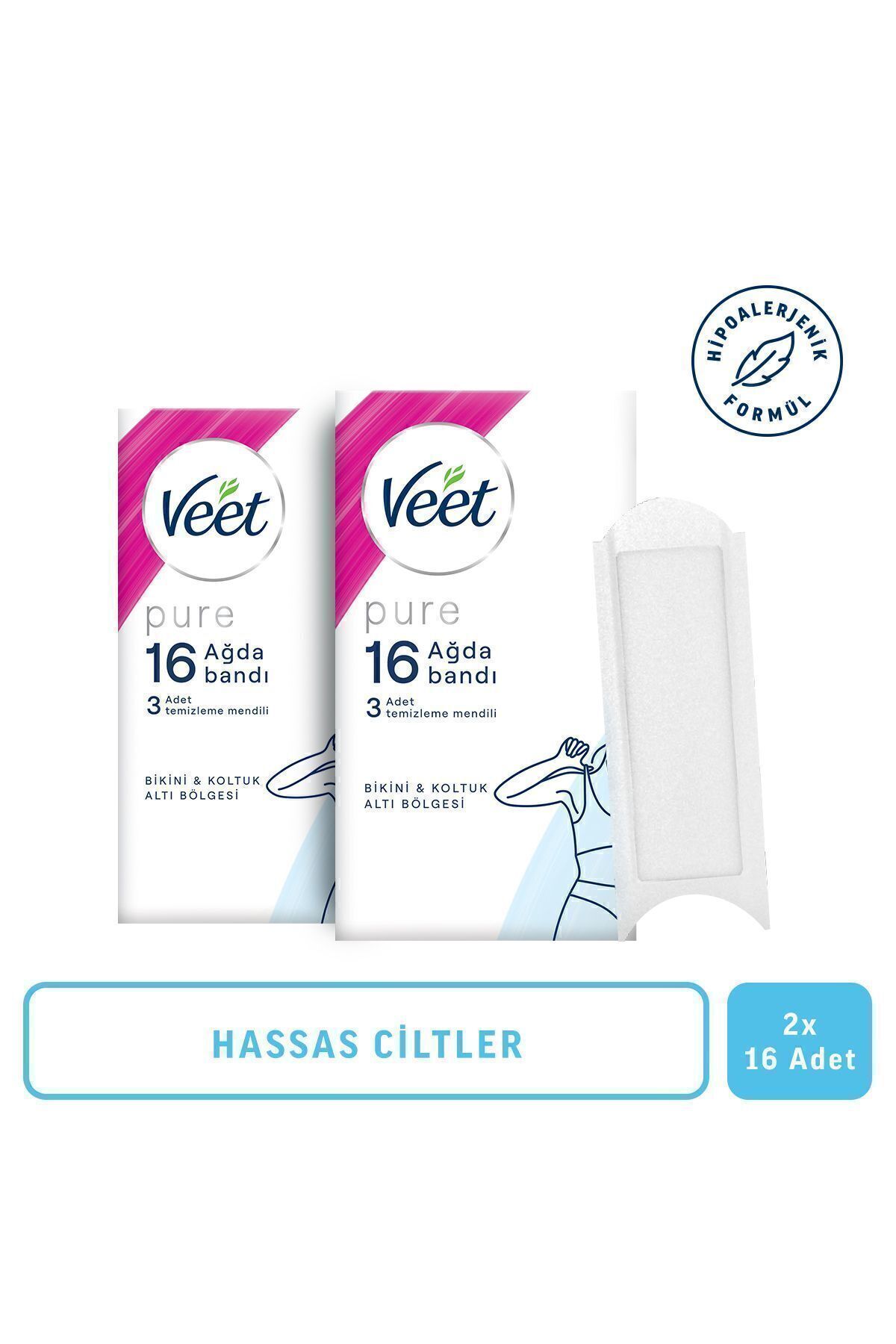 Pure Hipoalerjenik Sir Ağda Bandı Bikini & Koltuk Altı Bölgesi Hassas Ciltler 32'li (16'lı X 2 Adet)