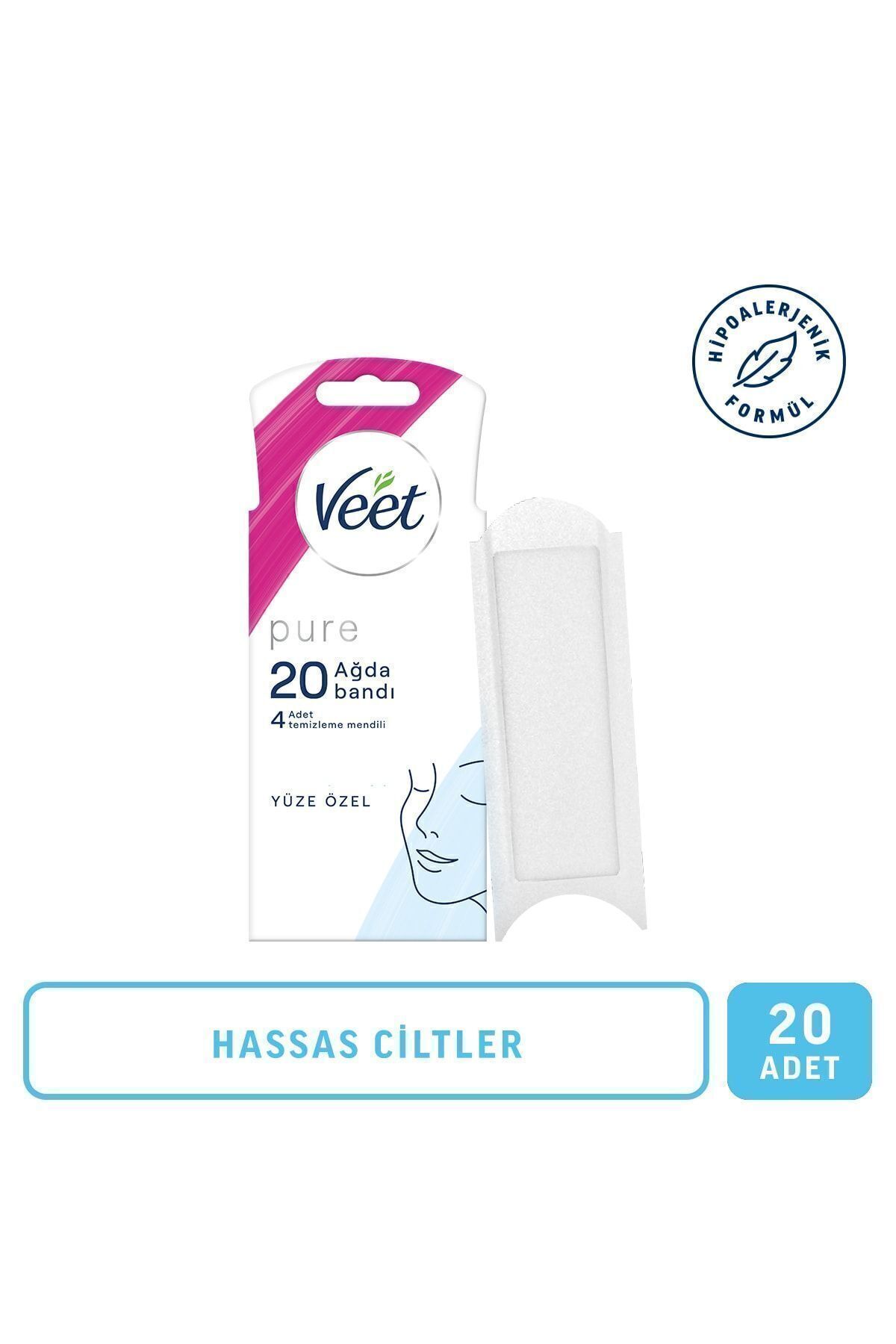 Pure Hipoalerjenik Yüz Bölgesi Özel Sir Ağda Bandı Hassas Ciltler için 20'li