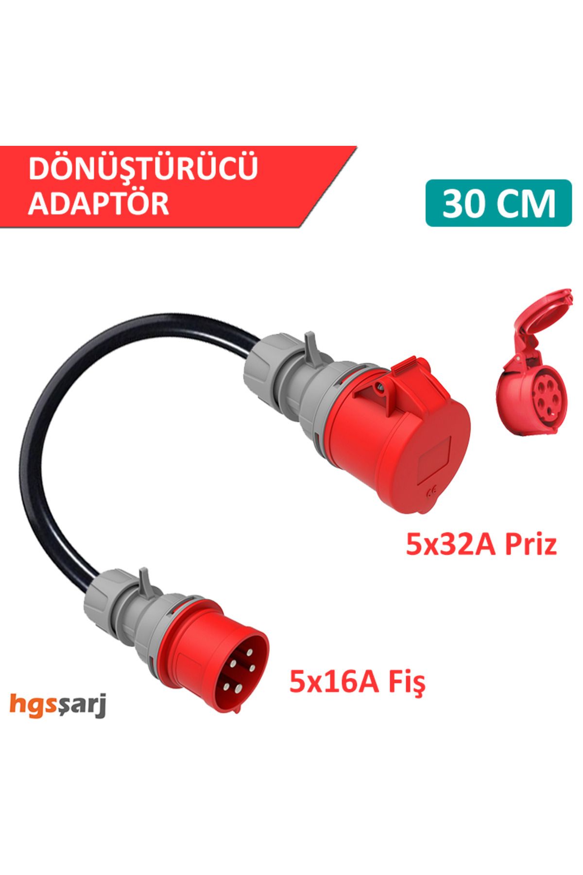 , 5x32A Priz(Kapaklı), 5x16A Fiş Dönüştürücü Adaptör. Elektrikli Araç Şarj Kablosu