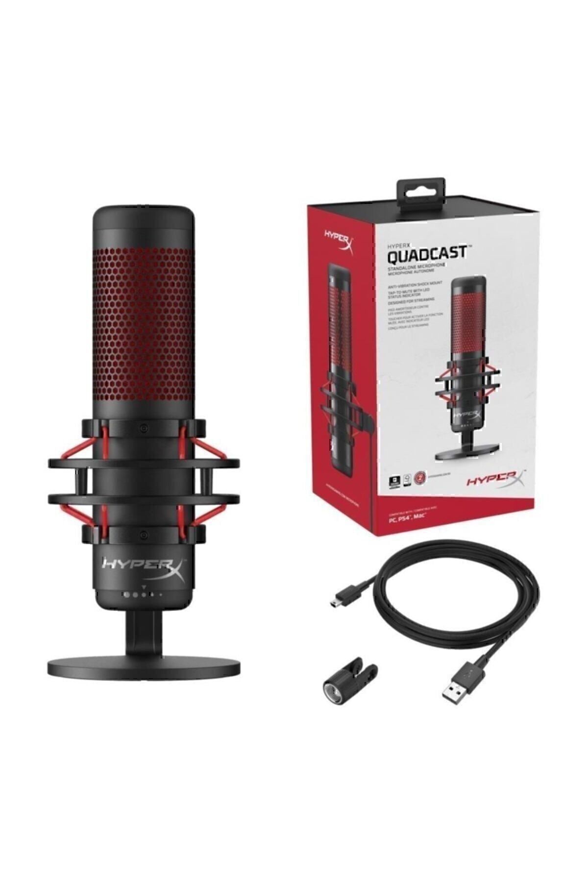 Quadcast Mikrofon Profesyonel Gaming HX-MICQC-BK Oyuncu Kırmızı