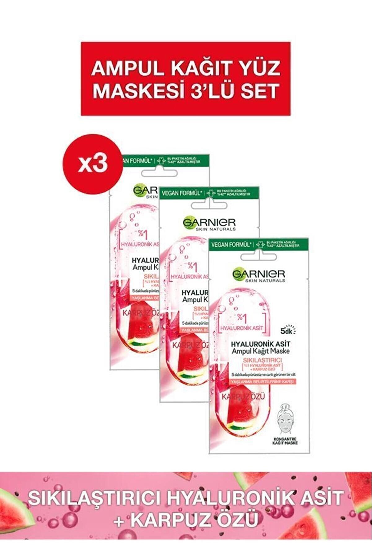 Hyaluronik Asit Sıkılaştırıcı Ampul Kağıt Maske 3'lü Set