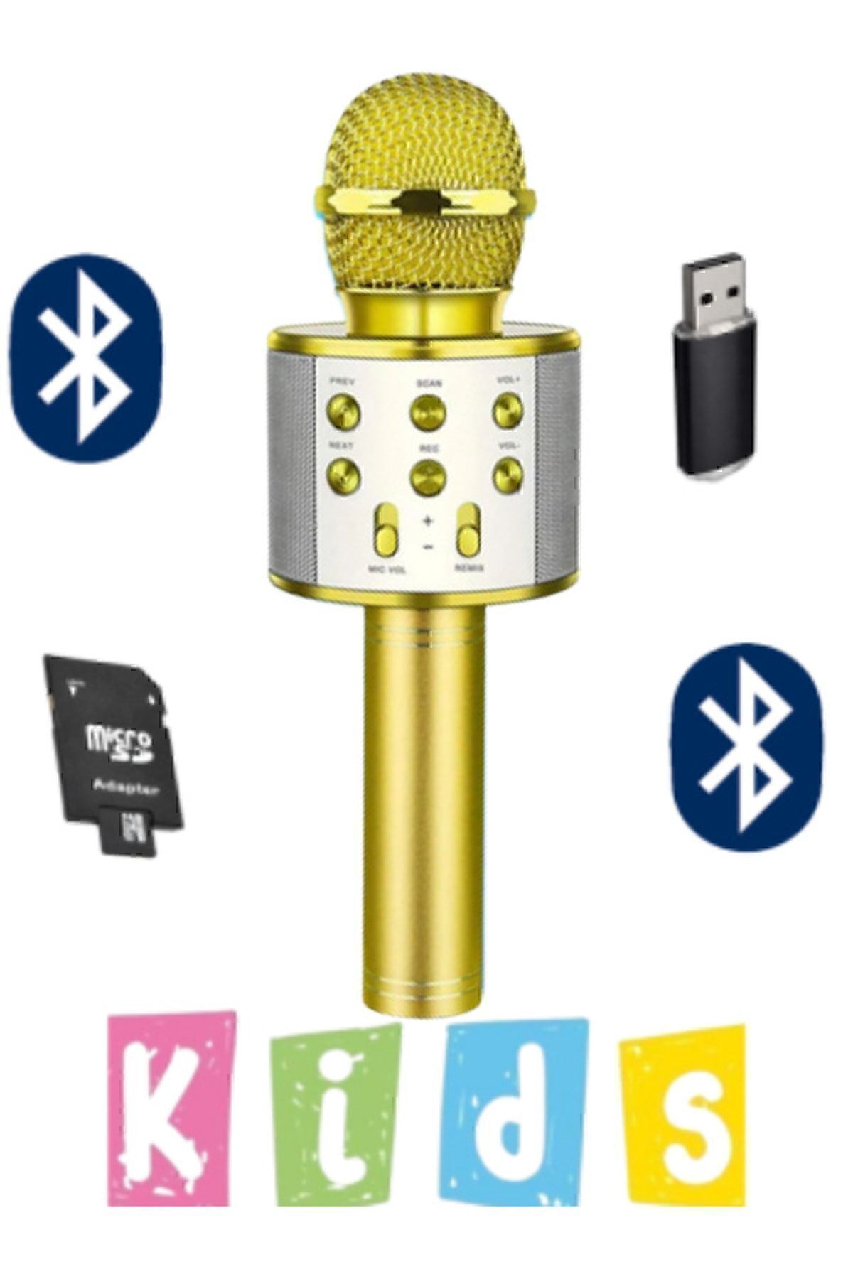 Karaoke Mikrofon Dahili Hoparlörlü Usb Flash Tf Kart Destekli Ses Değiştirme Efektli Çocuk Mikrofonu