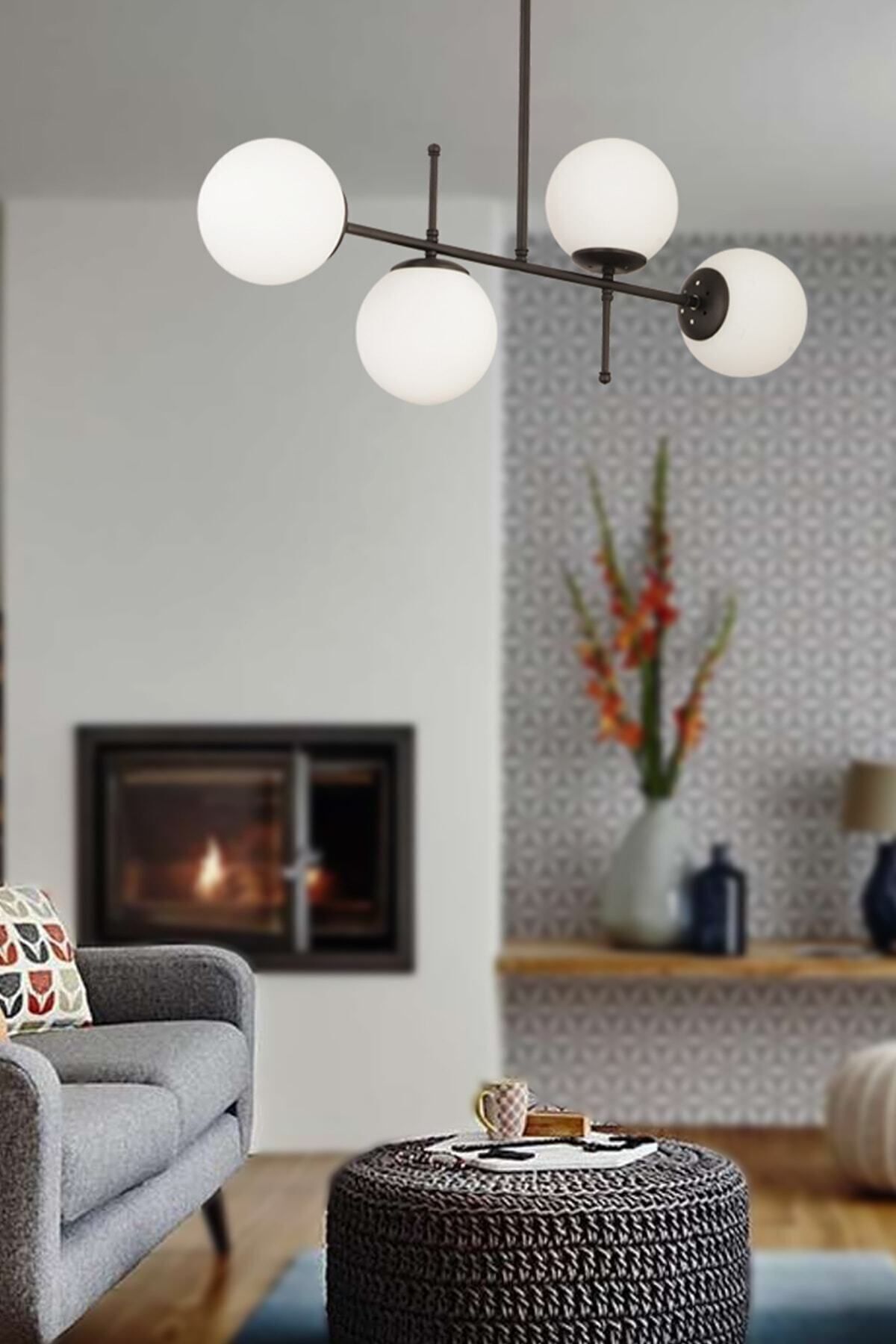 Günay 4Lü Siyah Modern Mutfak Yemek Masası Üstü Yatak odası Salon Avize