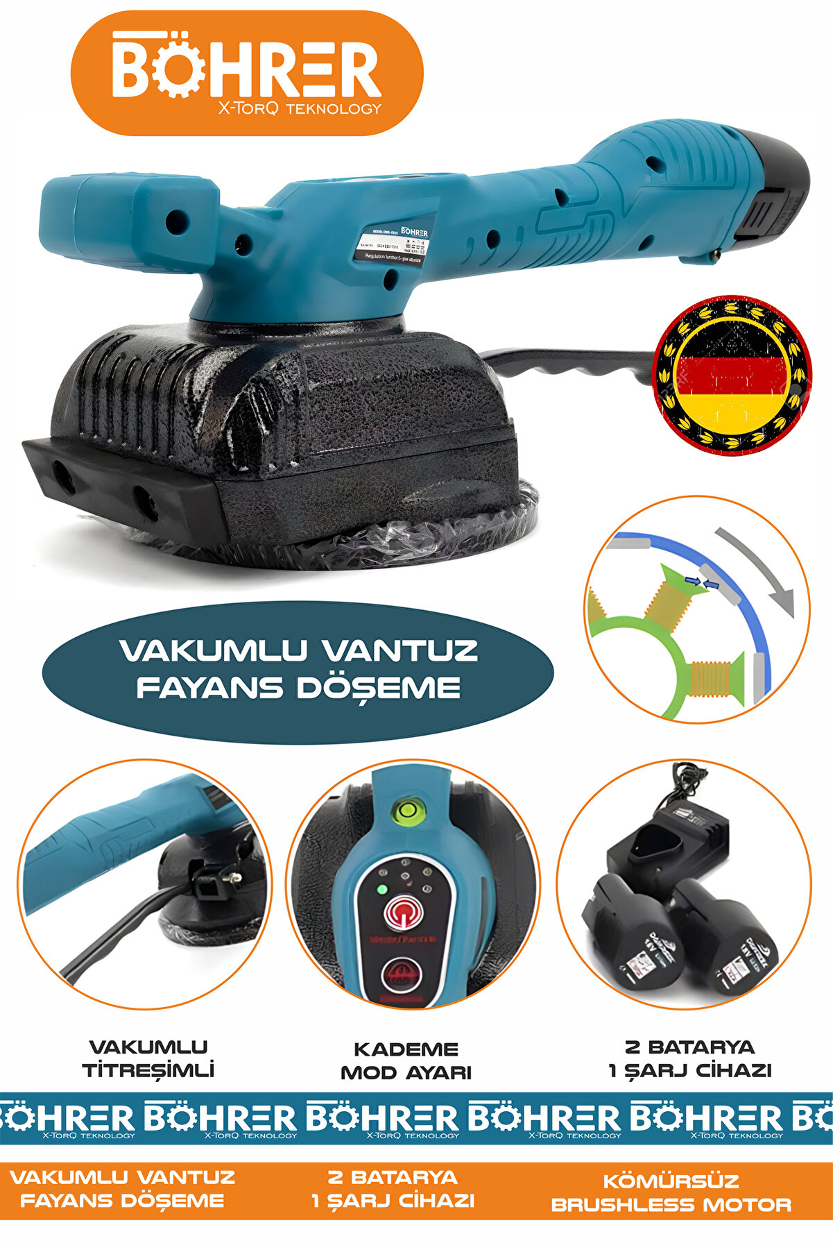 ALMAN V258 ÇİFT AKÜLÜ VANTUZ FAYANS TUTMA TİTREŞİMLİ AKÜLÜ TOKMAK FAYANS DÖŞEME TUTMA MAKİNESİ