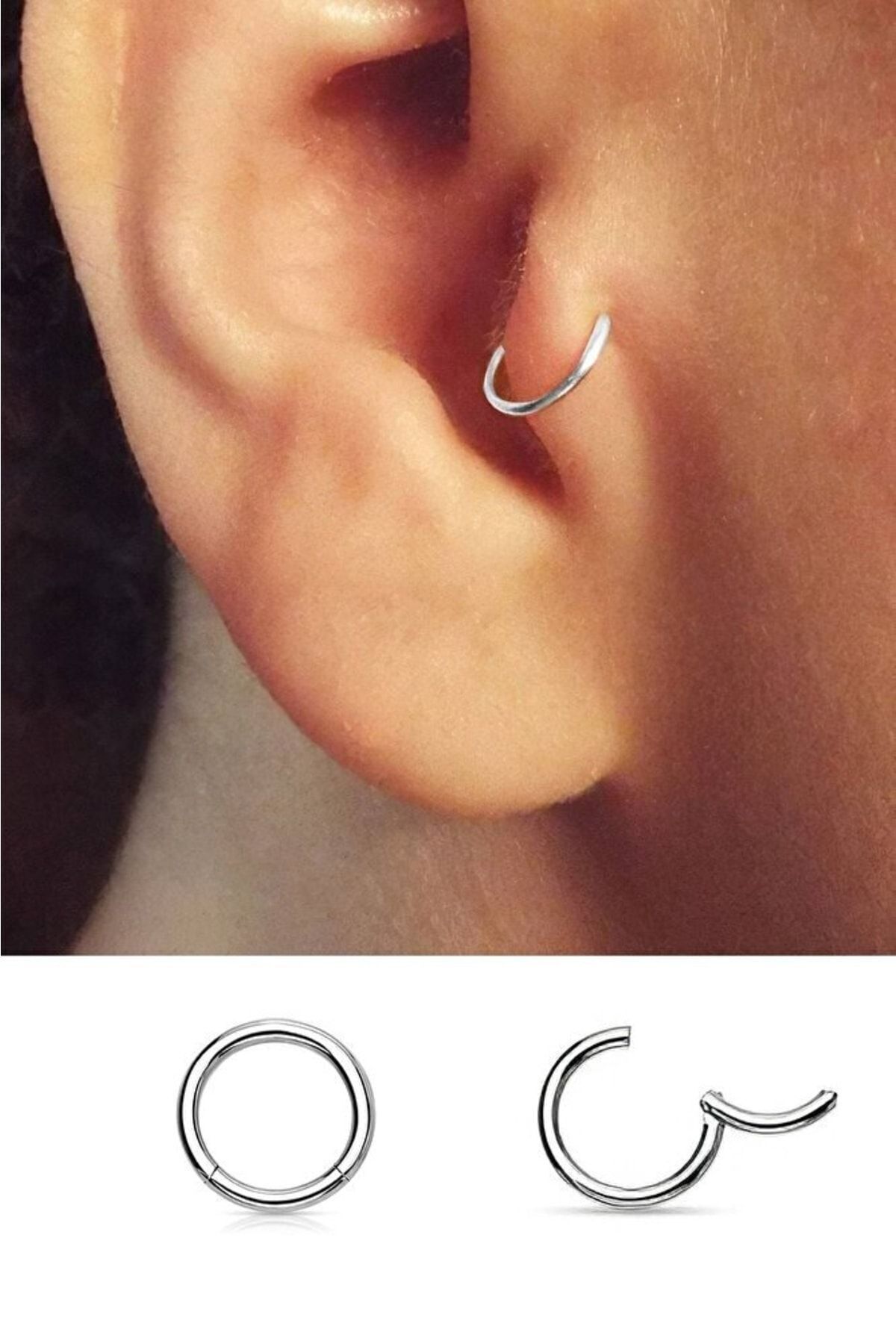 Halka Tragus Piercing 8mm Gümüş
