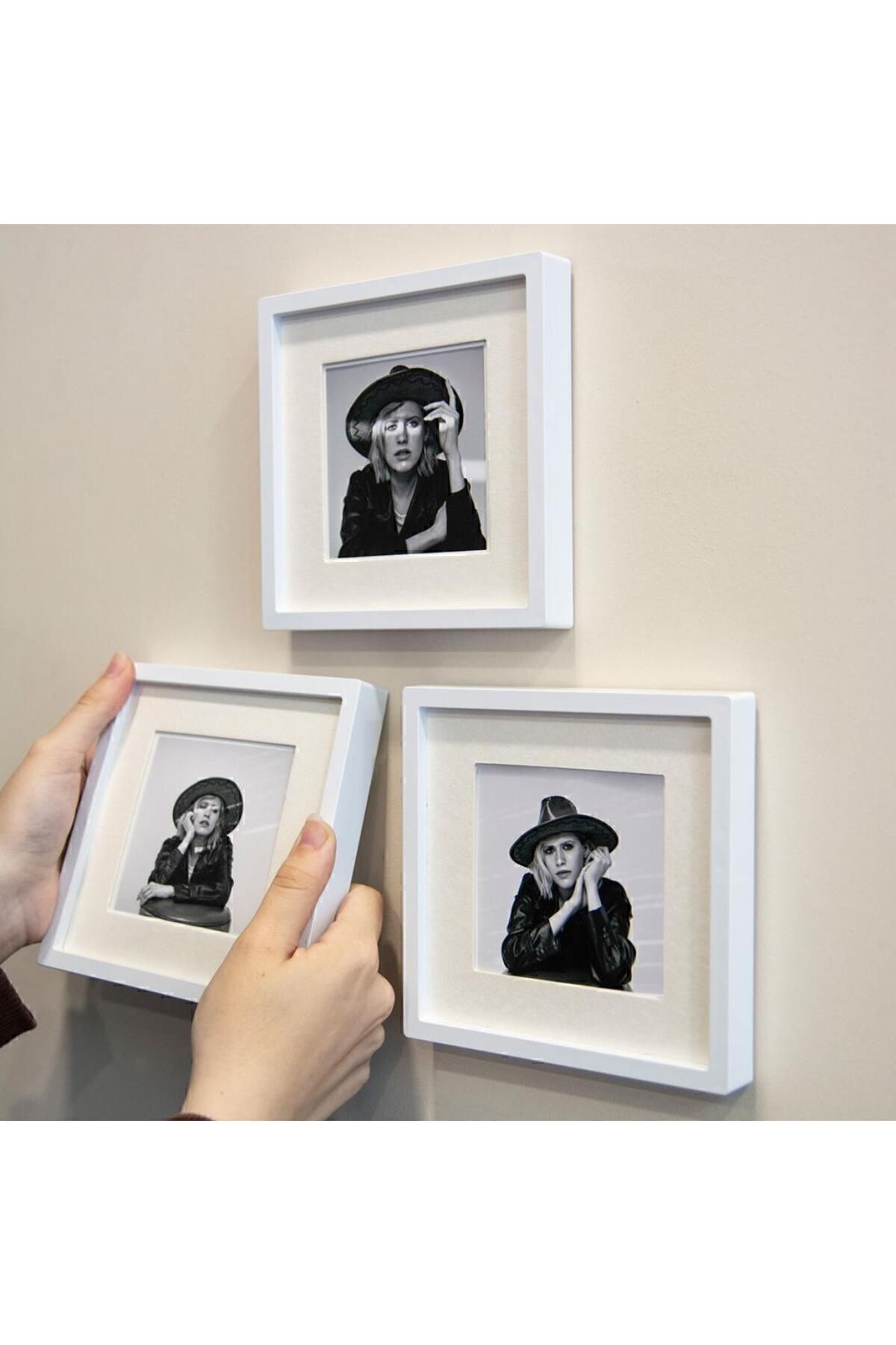 Yapışkanlı Sök-tak Paspartulu Beyaz 14x14cm Pola Kare Fotoğraf Çerçevesi - 3'lü paket