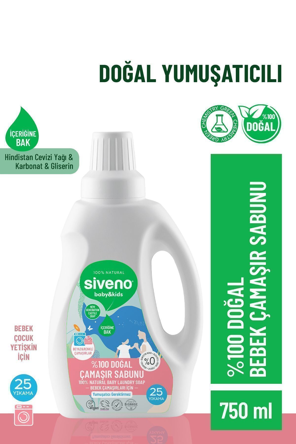 %100 Doğal Bebek Çamaşır Sabunu Kendinden Yumuşatıcılı Bitkisel Deterjan Konsantre Vegan 750 ml