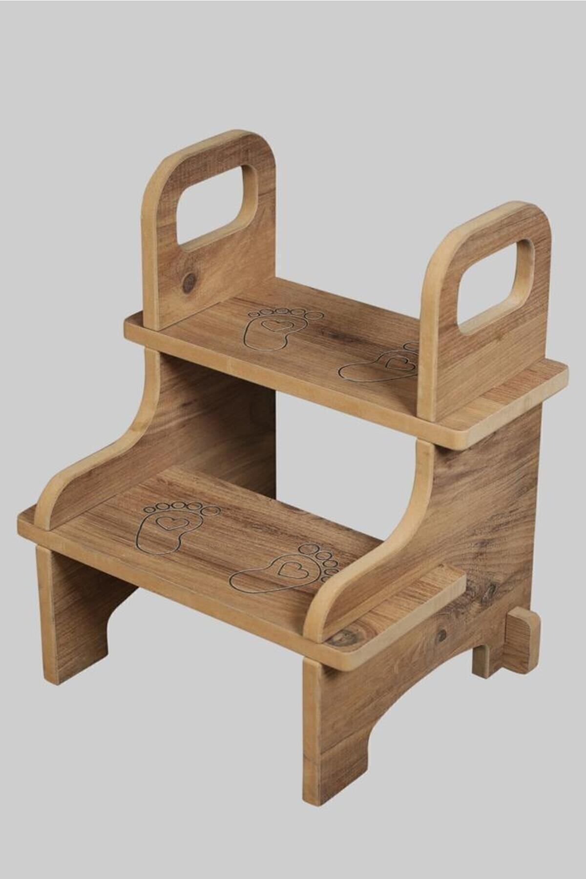 Tofo Kids Ahşap Basamak Tabure Çocuk Banyo Wc Lavabo Merdiven Yükseltici Eğitici Kaymaz Montessori