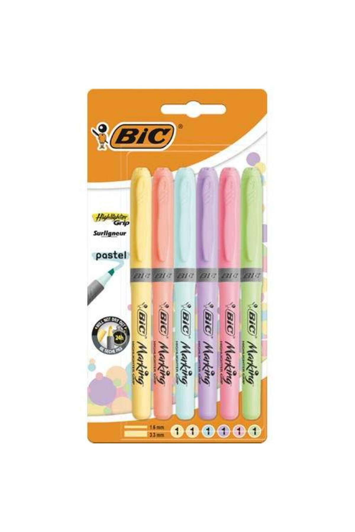 Kalem Tipi Fosforlu Kalem Pastel Renk 6'lı