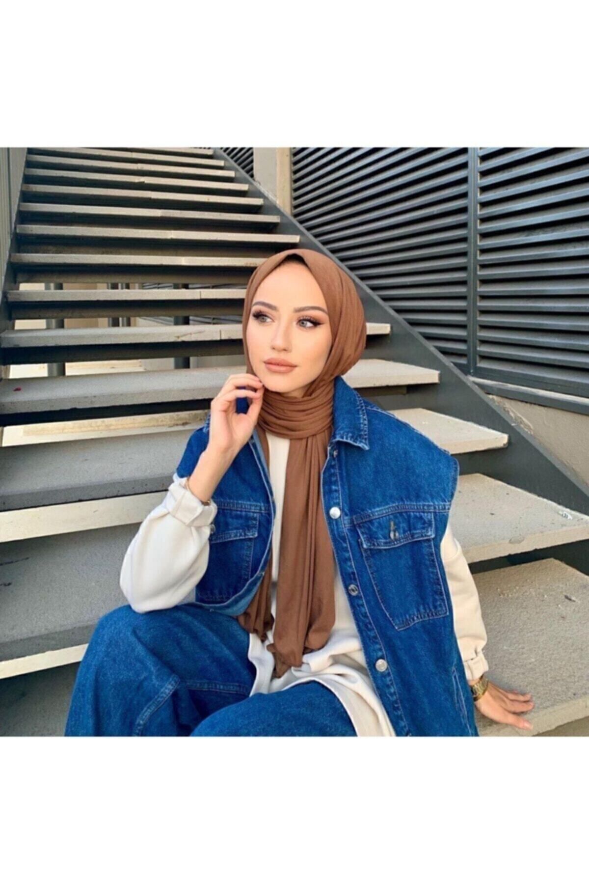 Tesettür Penye Şal Hijap Modeli - Çikolata