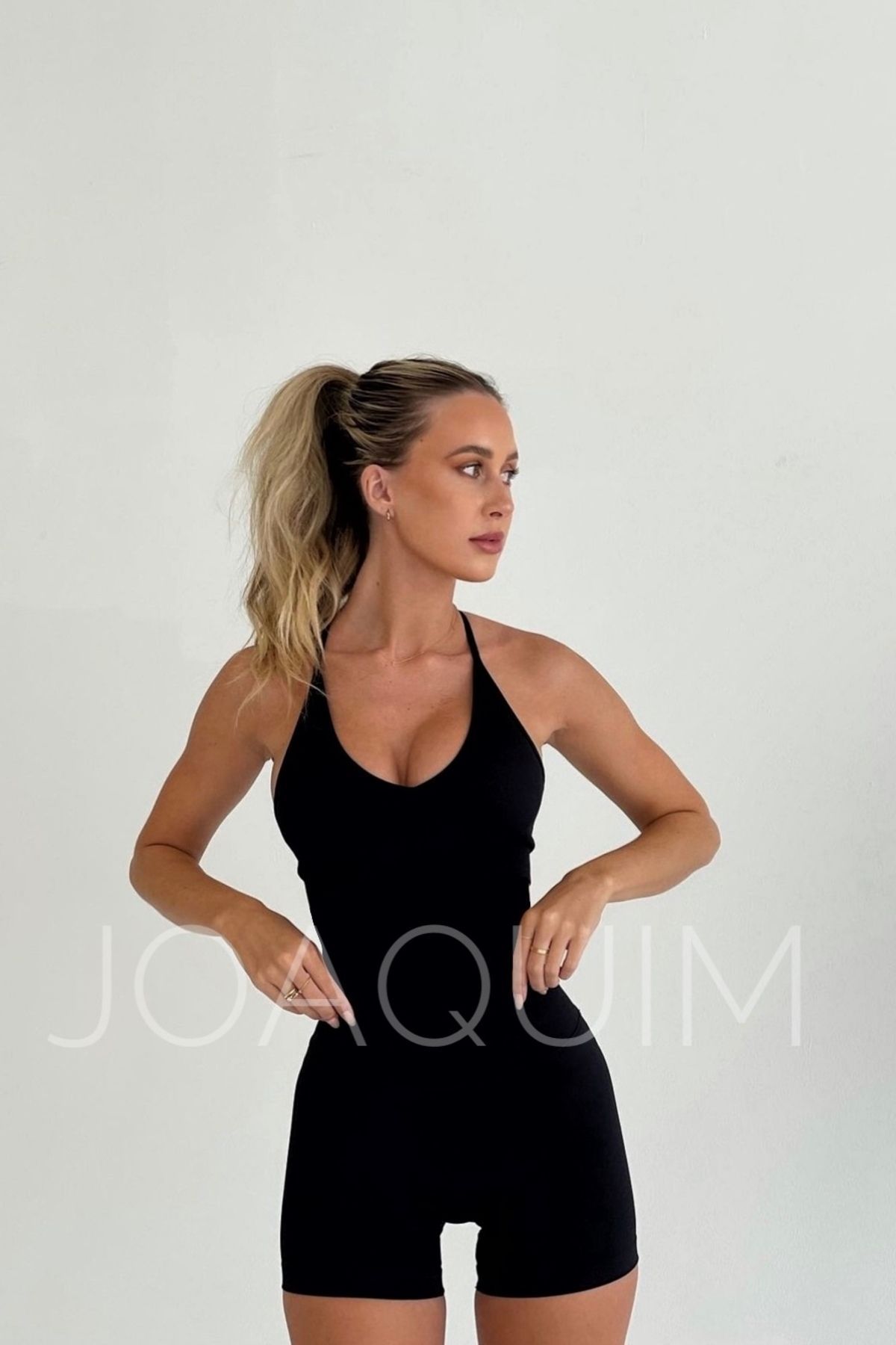Biker Tulum • Askılı Siyah Likralı Spor Şort Tulum Yoga Pilates Esnek Pamuklu