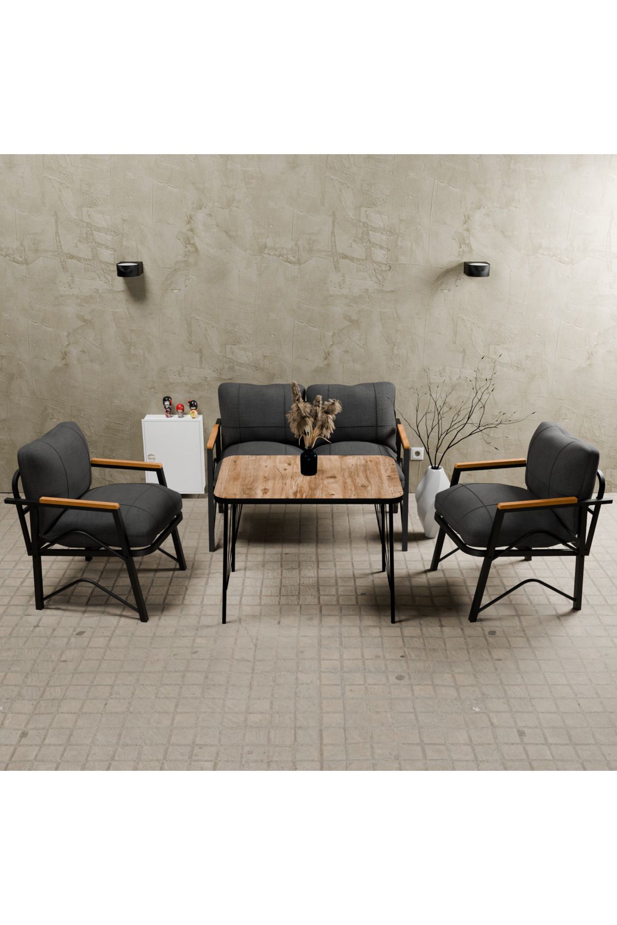 Simetri Model, Balkon, Bahçe, Cafe, Metal Koltuk Takımı 2 1 1 Masalı