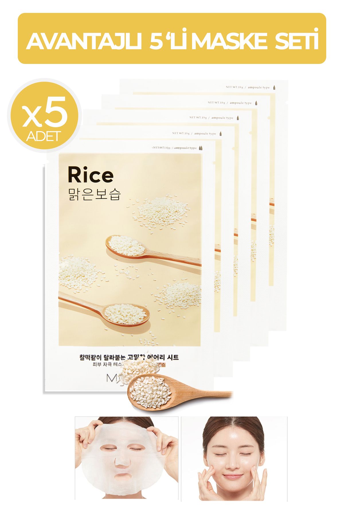 Avantajlı Pirinç Özlü Aydınlatıcı ve Nemlendirici Yaprak Maske Seti (5ad) Airy Fit Sheet Mask Rice