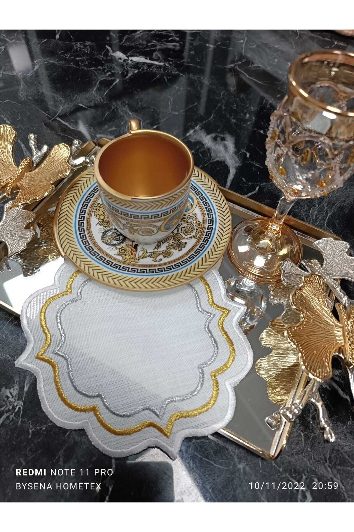 Ekru Gold Ve Gümüş Detaylı Kokteyl Peçetesi Ve Kahve Yanı Sunum Peçetesi 6 Adet