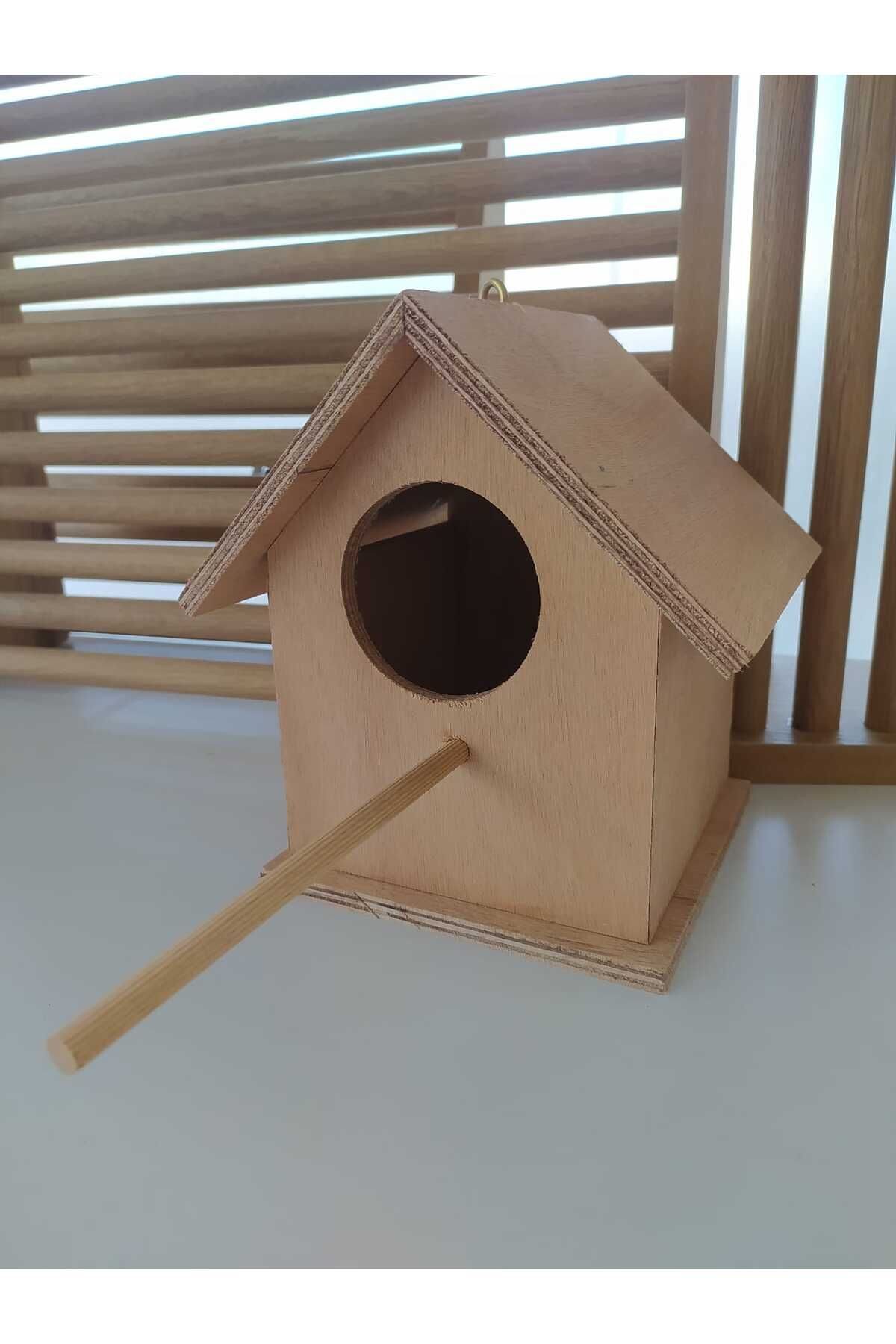 Ahşap Kancalı Kuş Yuvası Kuş 13*13*18 Cm Yağmura Kara Dayanıklı