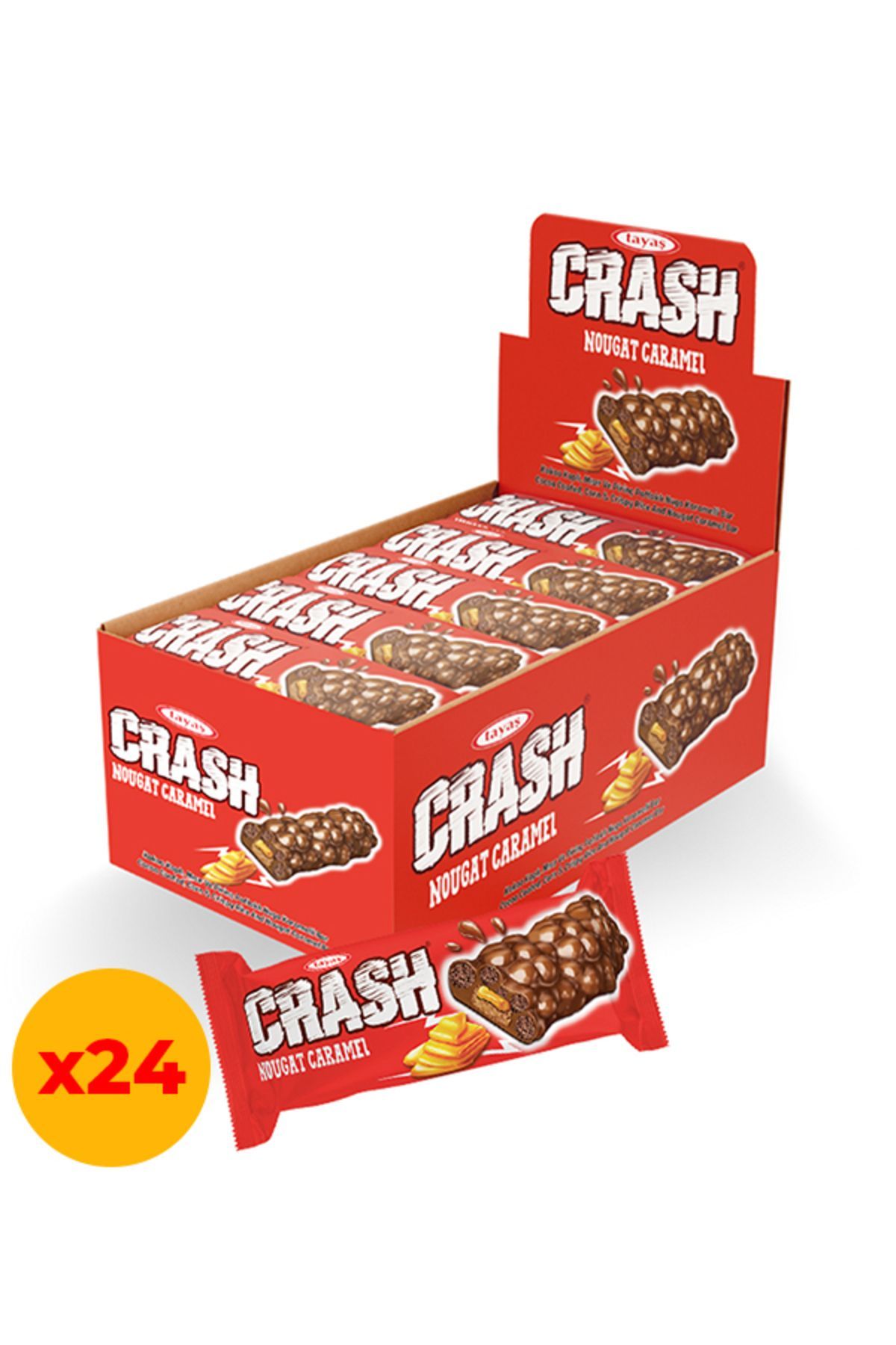 Crash Nuga Karamelli Pirinç Patlaklı Bar Kutu 40 gram X 24 Adet Kutulu